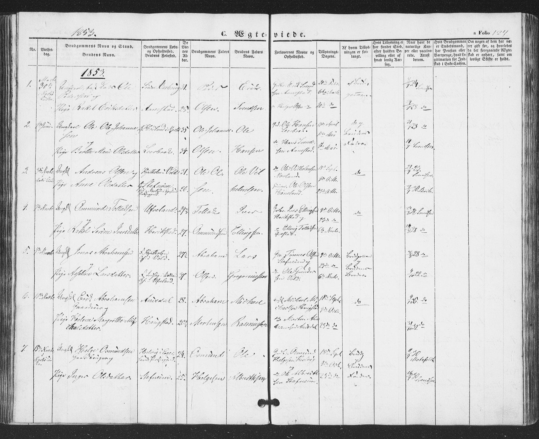 Hå sokneprestkontor, AV/SAST-A-101801/001/30BA/L0007: Parish register (official) no. A 6, 1842-1855, p. 124