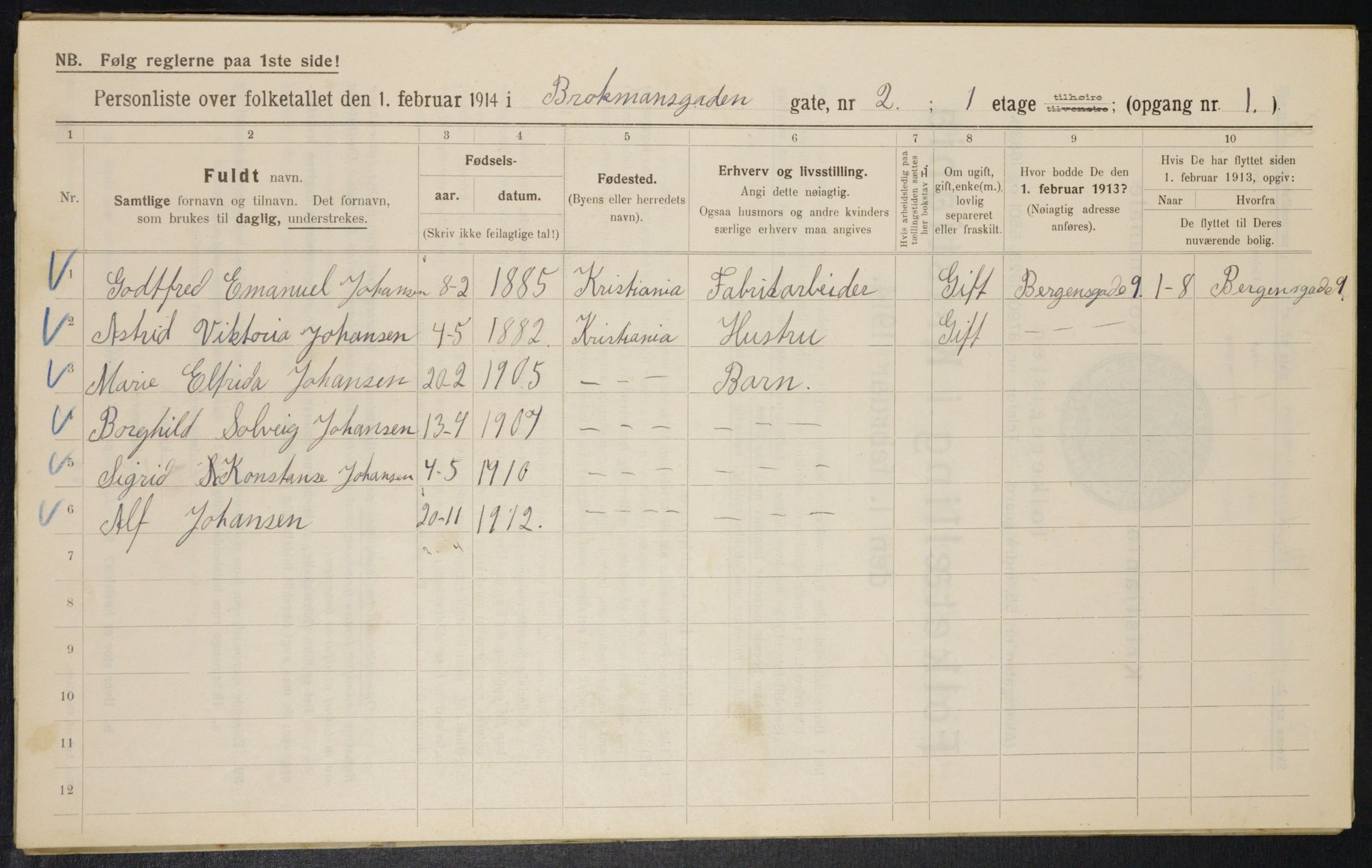 OBA, Municipal Census 1914 for Kristiania, 1914, p. 9639