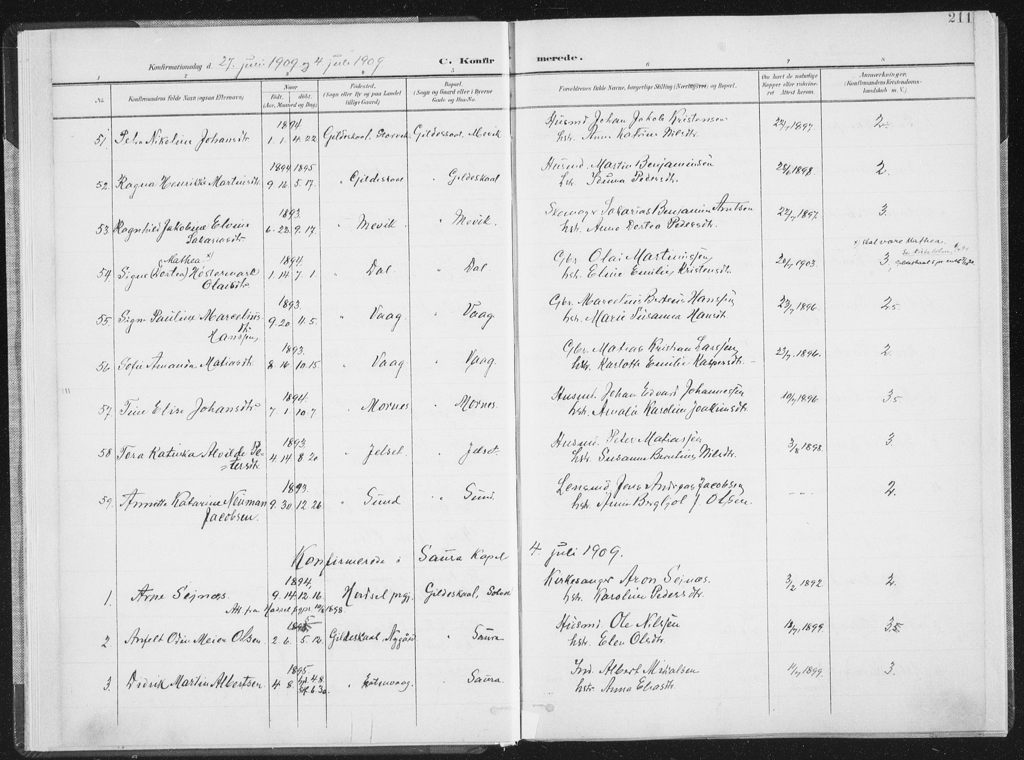 Ministerialprotokoller, klokkerbøker og fødselsregistre - Nordland, SAT/A-1459/805/L0103: Parish register (official) no. 805A08II, 1900-1909, p. 211