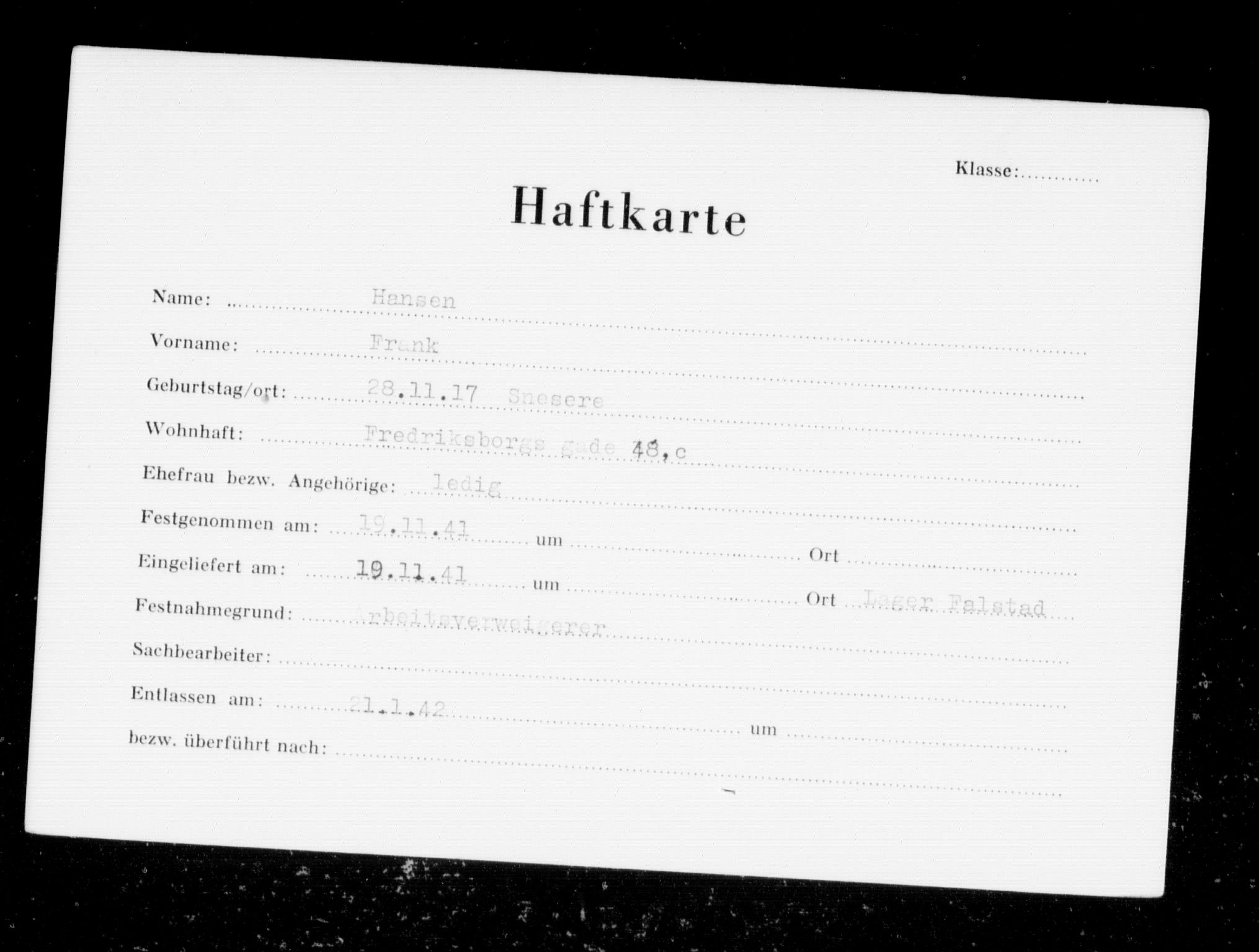 Befehlshaber der Sicherheitspolizei und des SD, AV/RA-RAFA-5969/F/Fc/L0005: Fangeregister Falstad: Hansen F. - Hå, 1941-1945