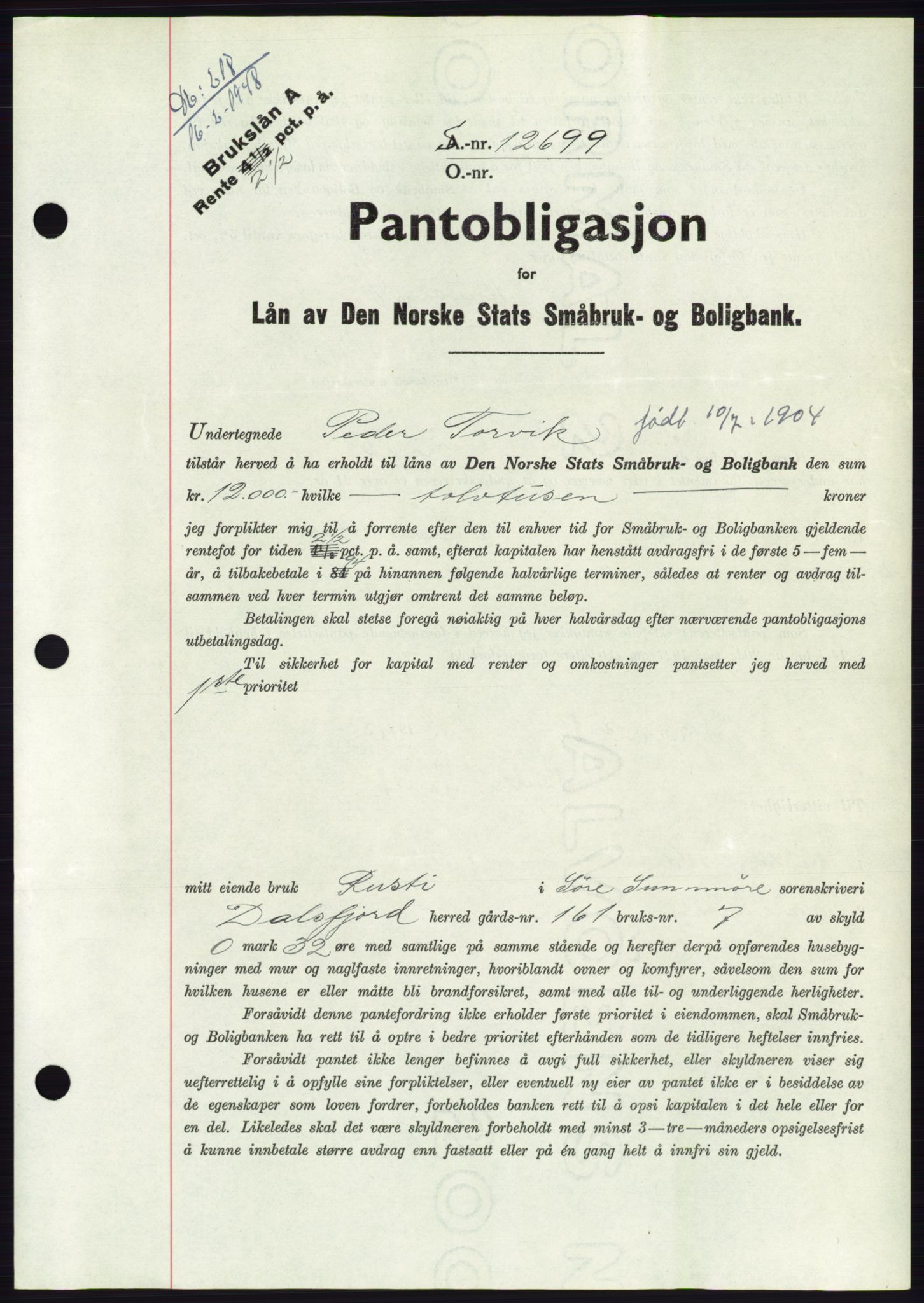 Søre Sunnmøre sorenskriveri, AV/SAT-A-4122/1/2/2C/L0115: Mortgage book no. 3B, 1947-1948, Diary no: : 218/1948