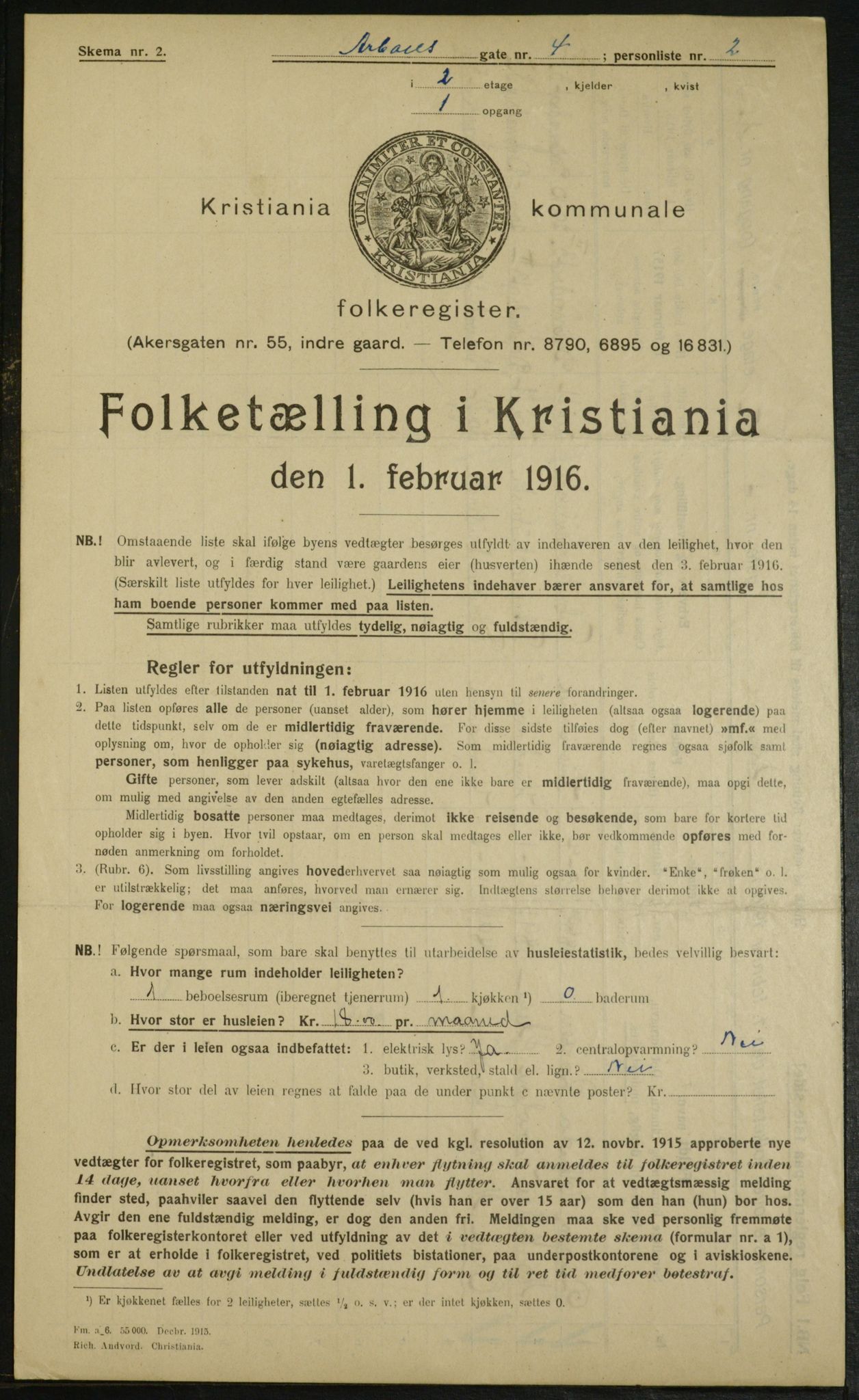 OBA, Municipal Census 1916 for Kristiania, 1916, p. 1931