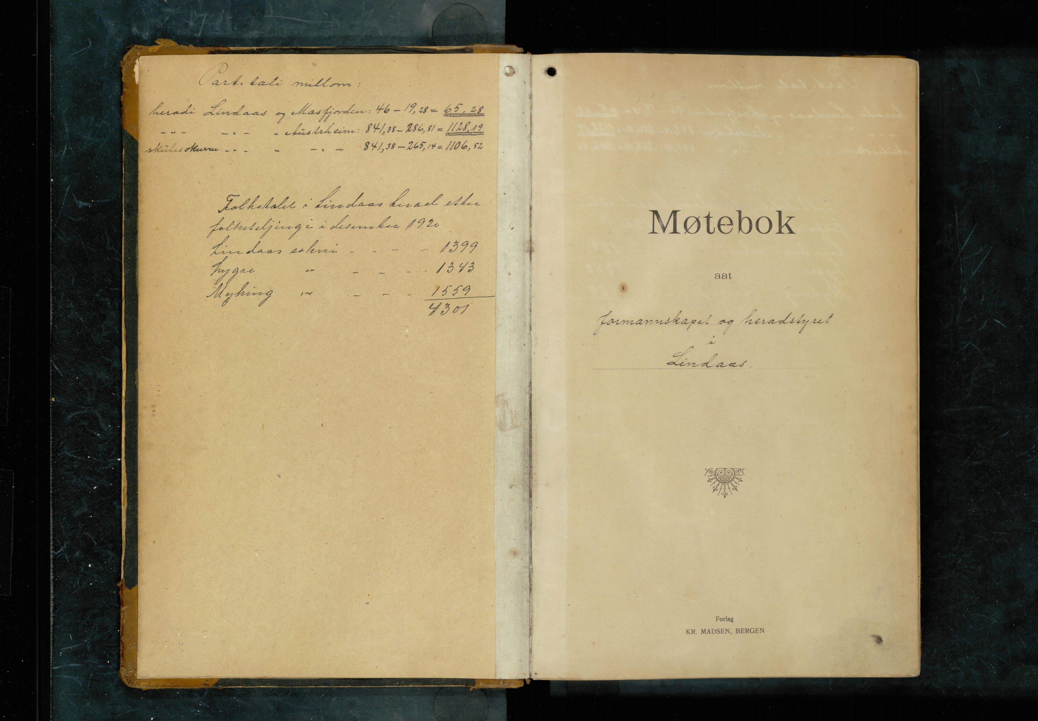 Lindås kommune. Formannskapet, IKAH/1263-021/A/Aa/L0006: Møtebok for formannskap, heradsstyre og Soknestyra i Lindås, Lygra og Myking soknekommunar, 1919-1924