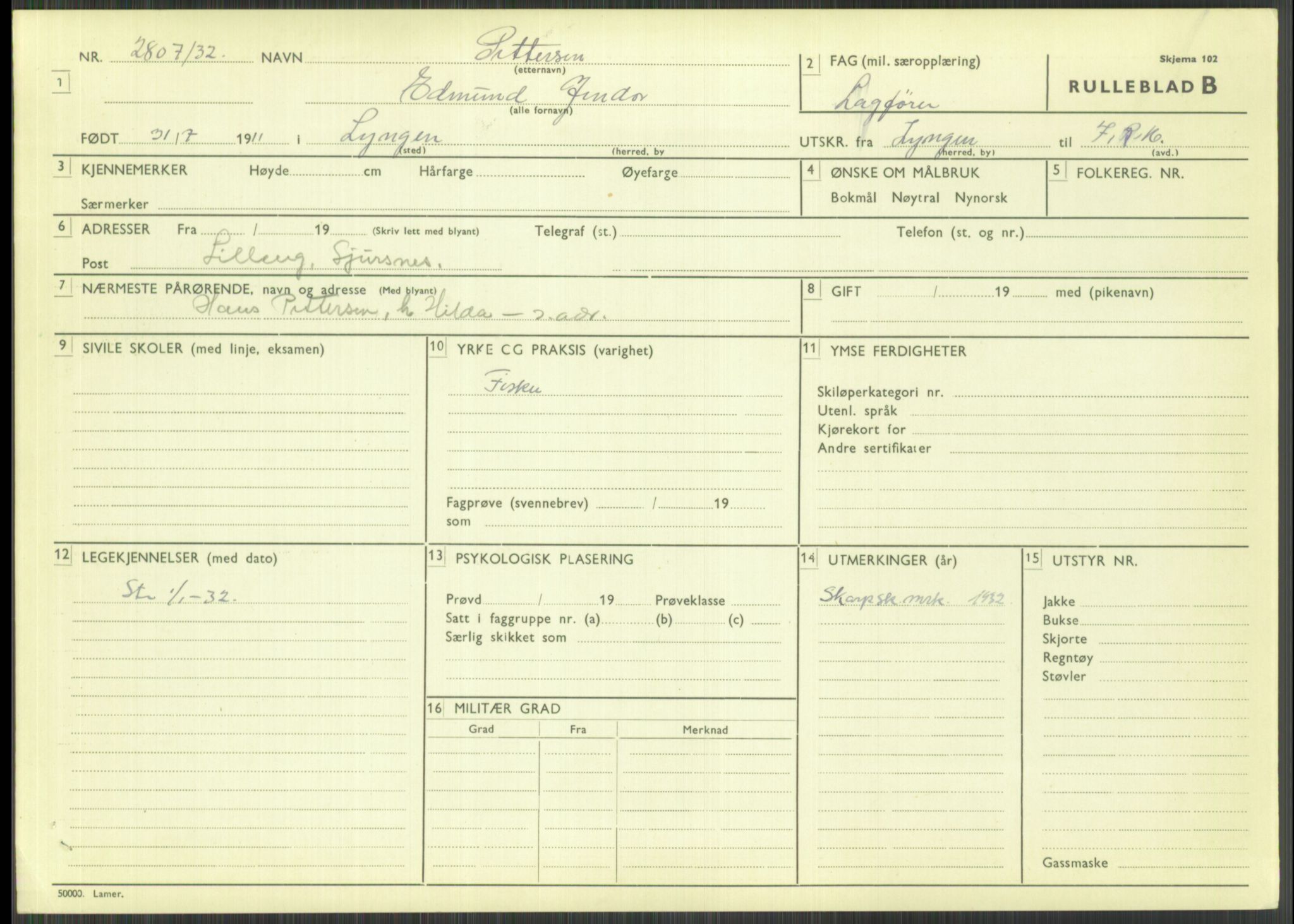 Forsvaret, Troms infanteriregiment nr. 16, AV/RA-RAFA-3146/P/Pa/L0016: Rulleblad for regimentets menige mannskaper, årsklasse 1932, 1932, p. 1331