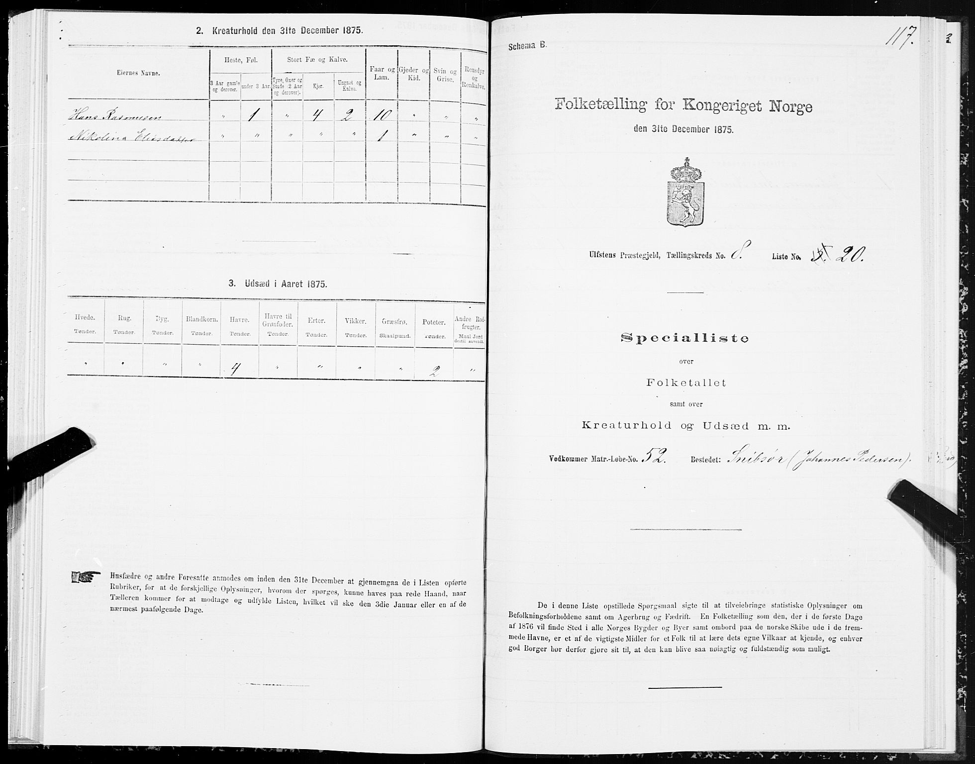 SAT, 1875 census for 1516P Ulstein, 1875, p. 3117