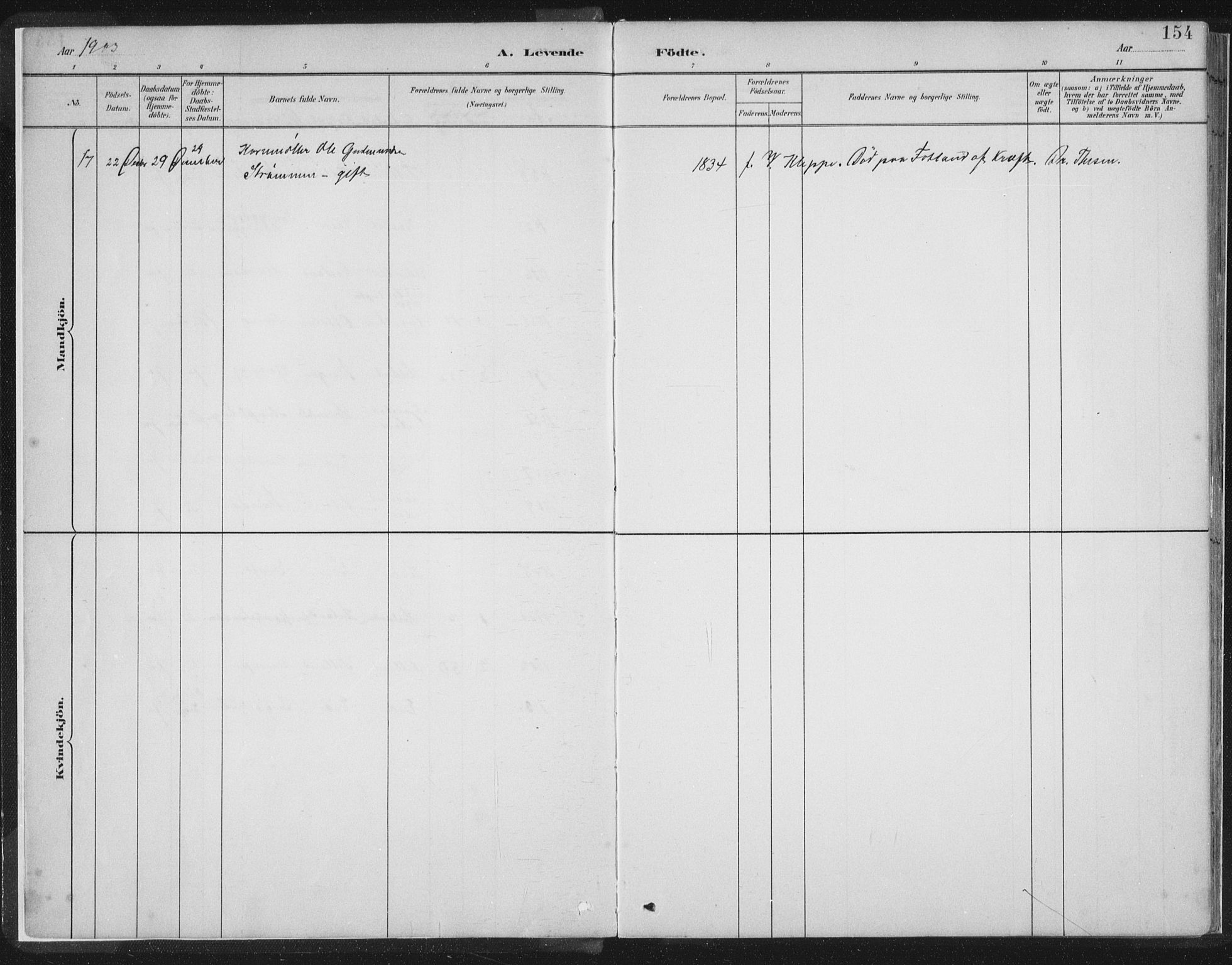 Hosanger sokneprestembete, AV/SAB-A-75801/H/Hab: Parish register (copy) no. A 3 II, 1882-1903, p. 154