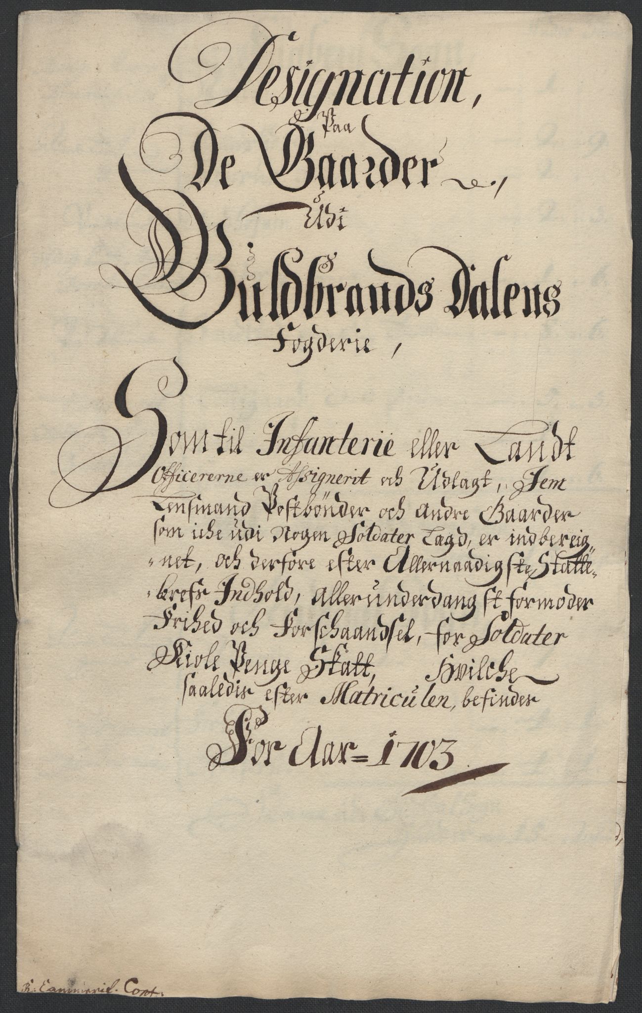 Rentekammeret inntil 1814, Reviderte regnskaper, Fogderegnskap, RA/EA-4092/R17/L1176: Fogderegnskap Gudbrandsdal, 1703, p. 219