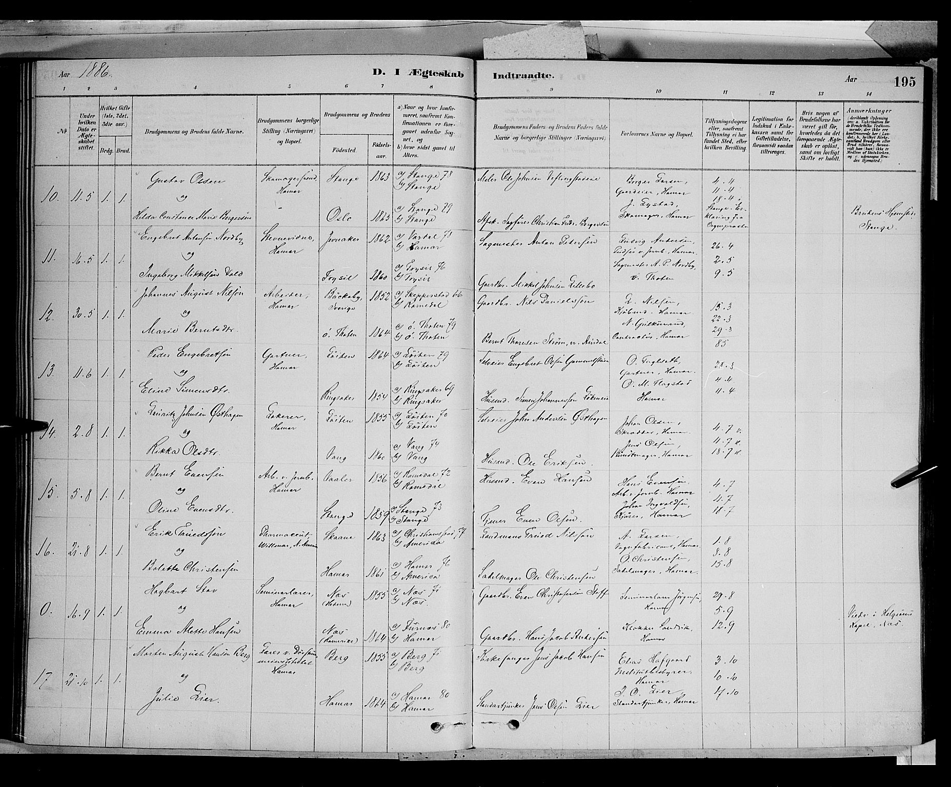 Vang prestekontor, Hedmark, AV/SAH-PREST-008/H/Ha/Haa/L0016: Parish register (official) no. 16, 1878-1889, p. 195