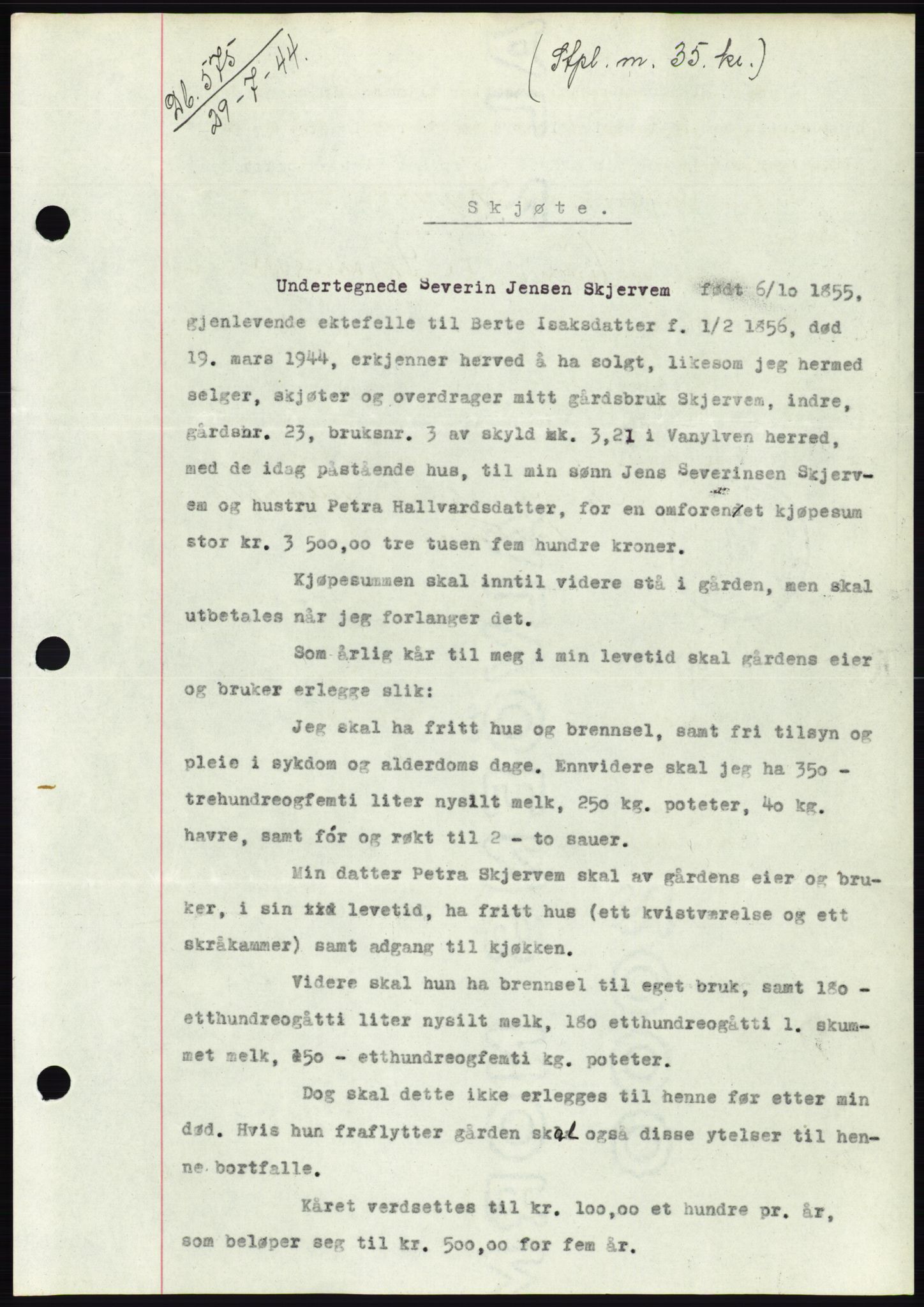 Søre Sunnmøre sorenskriveri, AV/SAT-A-4122/1/2/2C/L0076: Mortgage book no. 2A, 1943-1944, Diary no: : 575/1944