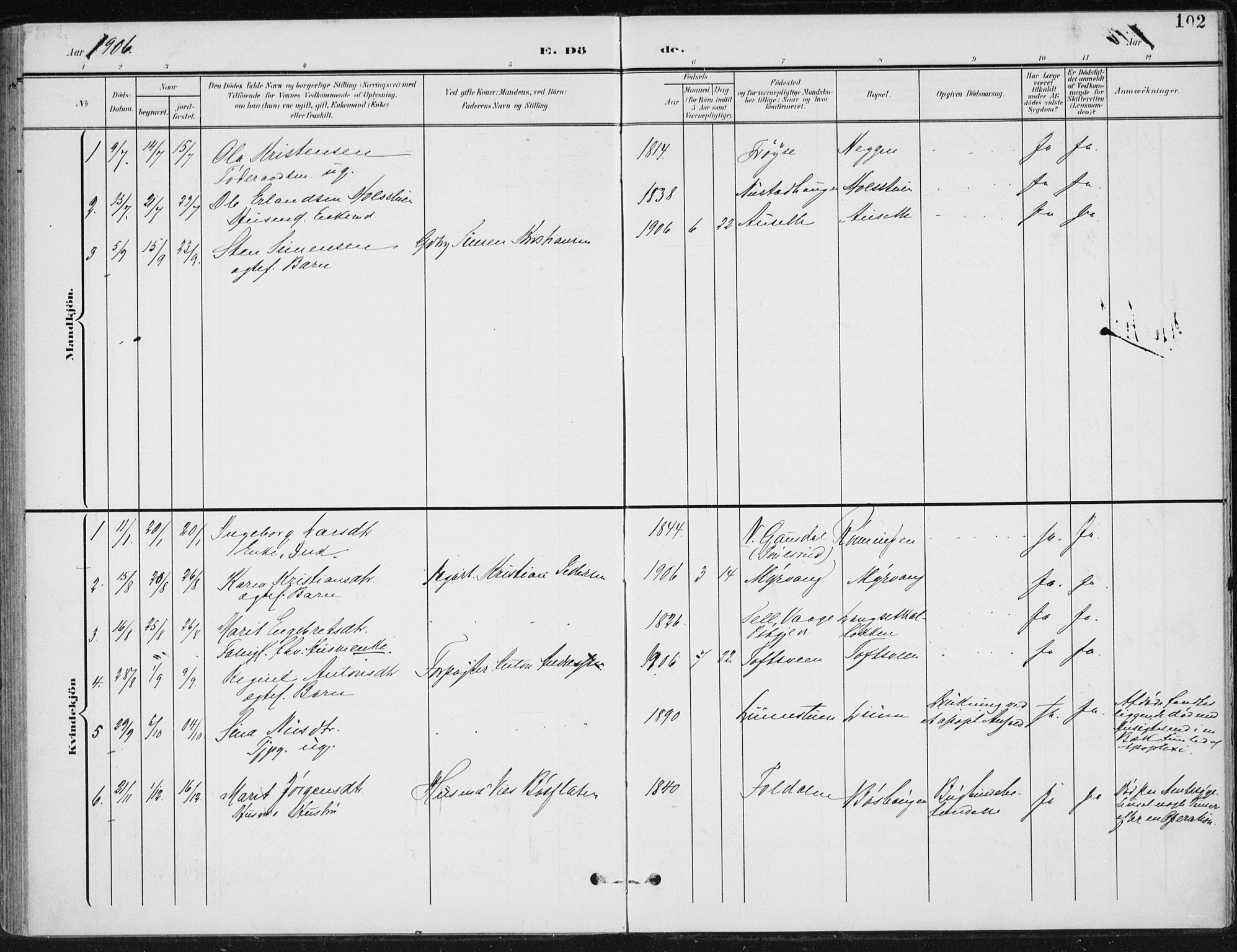 Østre Gausdal prestekontor, SAH/PREST-092/H/Ha/Haa/L0005: Parish register (official) no. 5, 1902-1920, p. 102