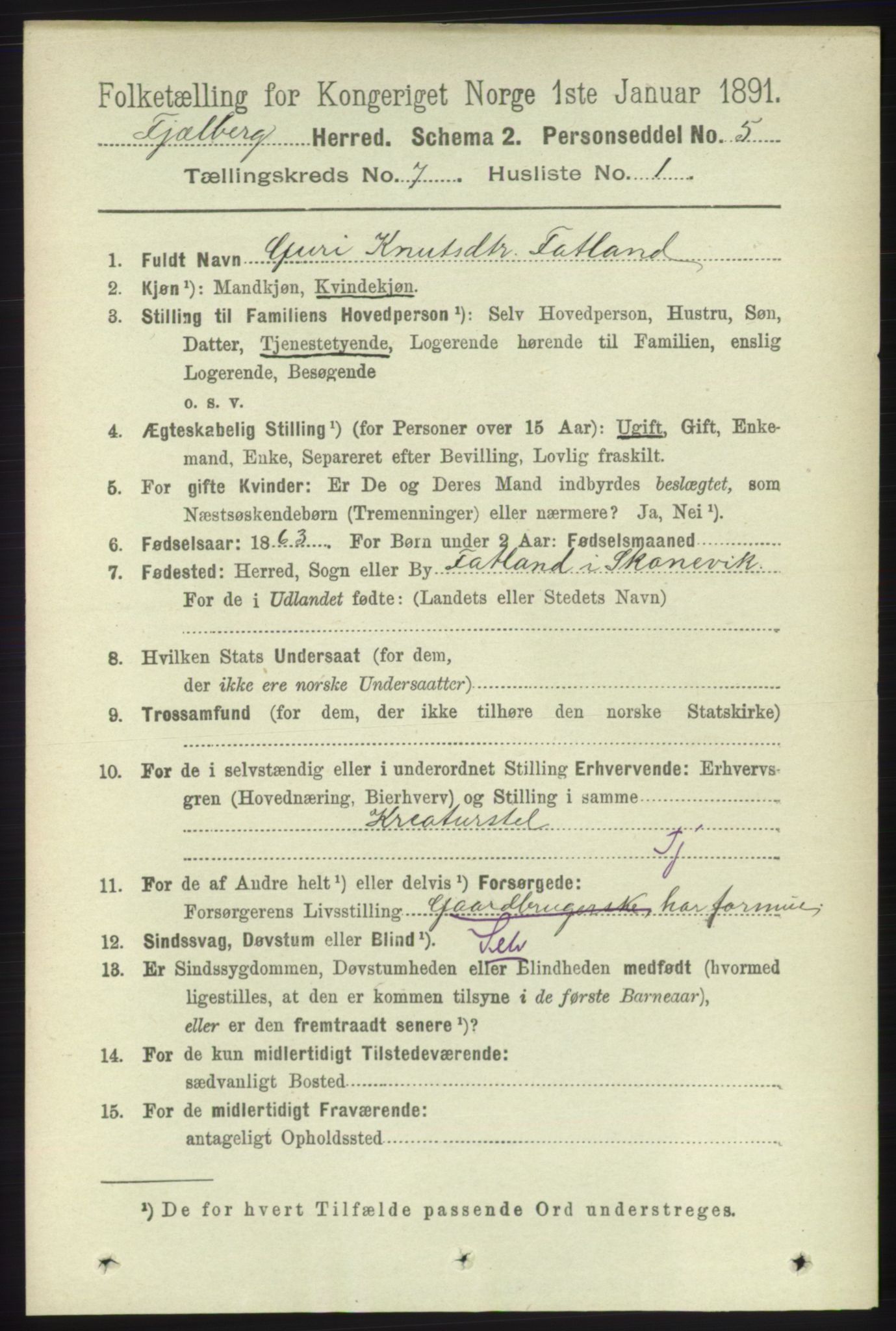 RA, 1891 census for 1213 Fjelberg, 1891, p. 2402