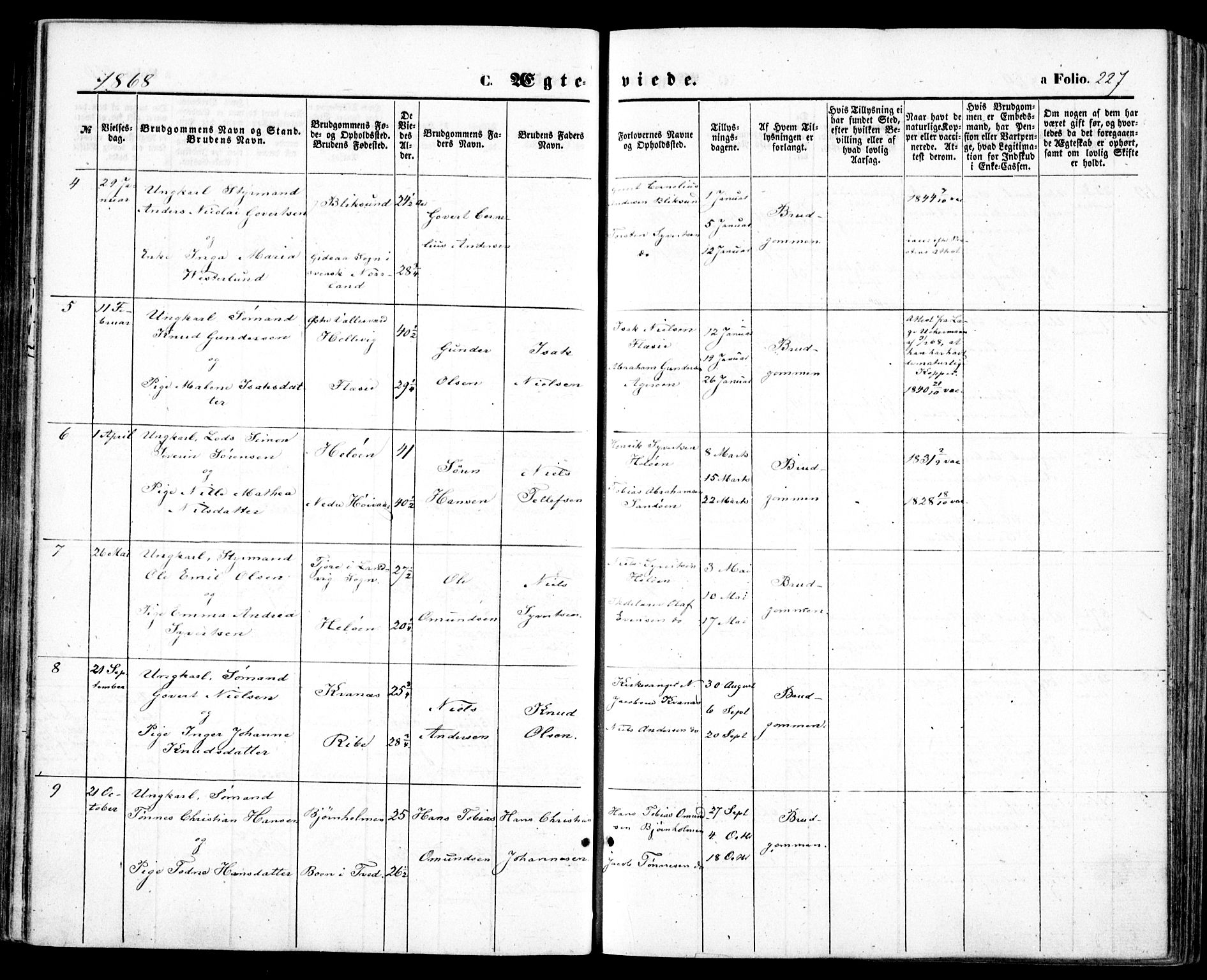 Høvåg sokneprestkontor, AV/SAK-1111-0025/F/Fa/L0004: Parish register (official) no. A 4, 1859-1877, p. 227