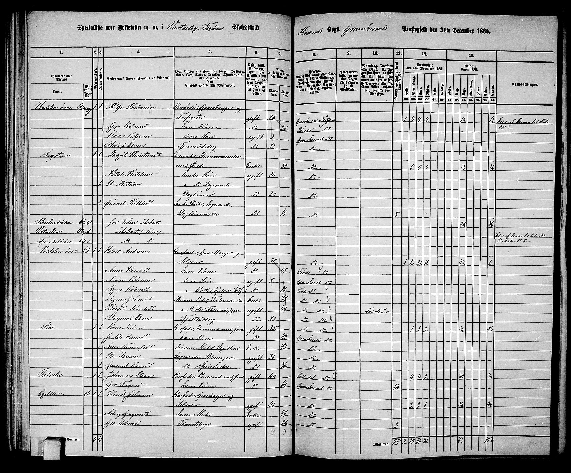 RA, 1865 census for Gransherad, 1865, p. 80