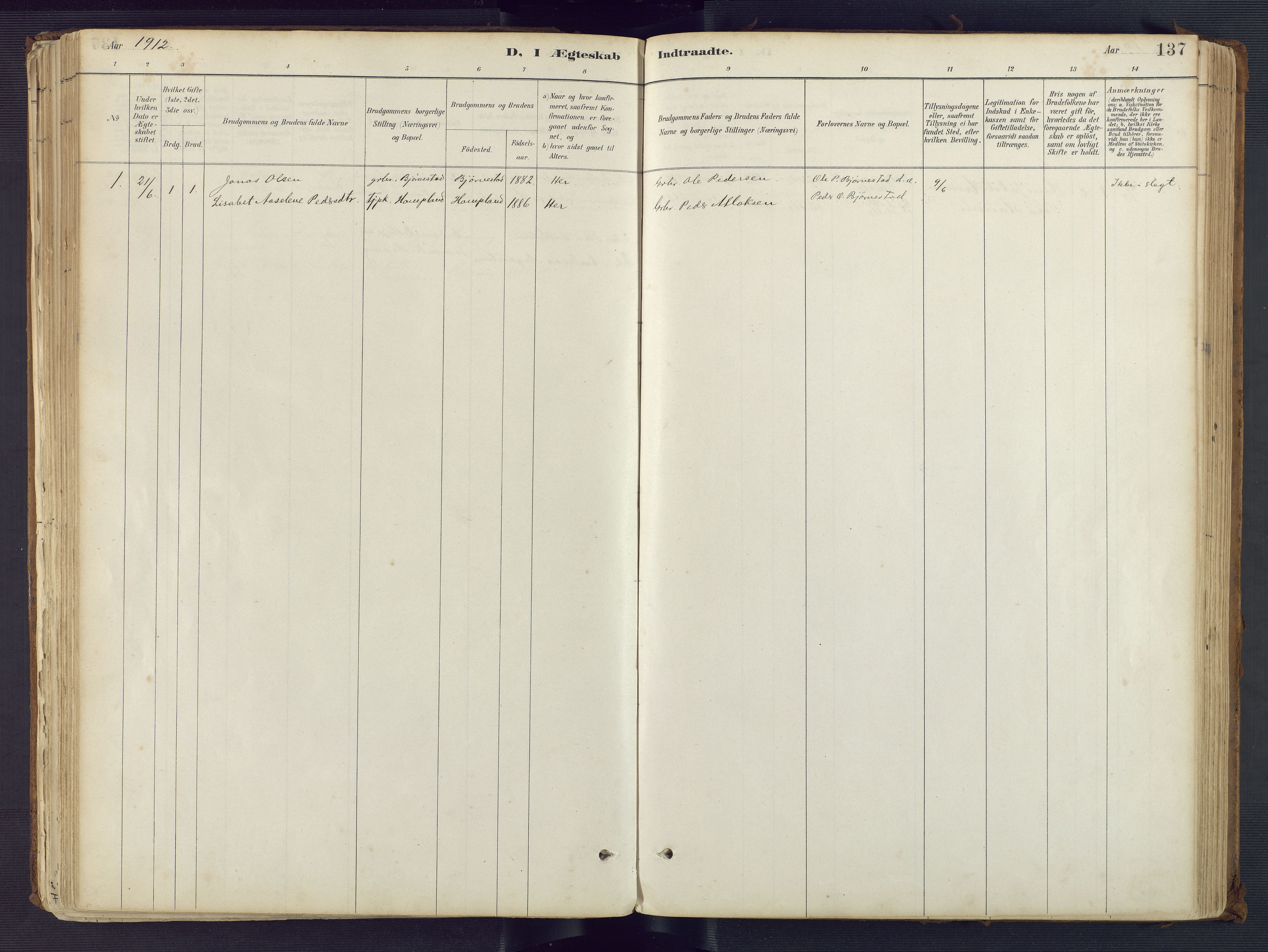 Sirdal sokneprestkontor, SAK/1111-0036/F/Fa/Fab/L0004: Parish register (official) no. A 4, 1887-1919, p. 137