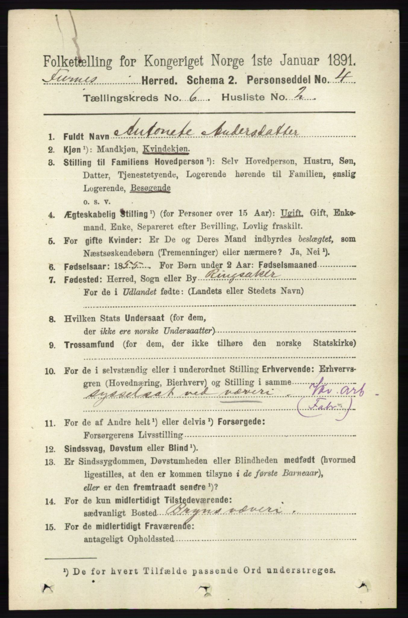 RA, Census 1891 for 0413 Furnes herred, 1891, p. 4172