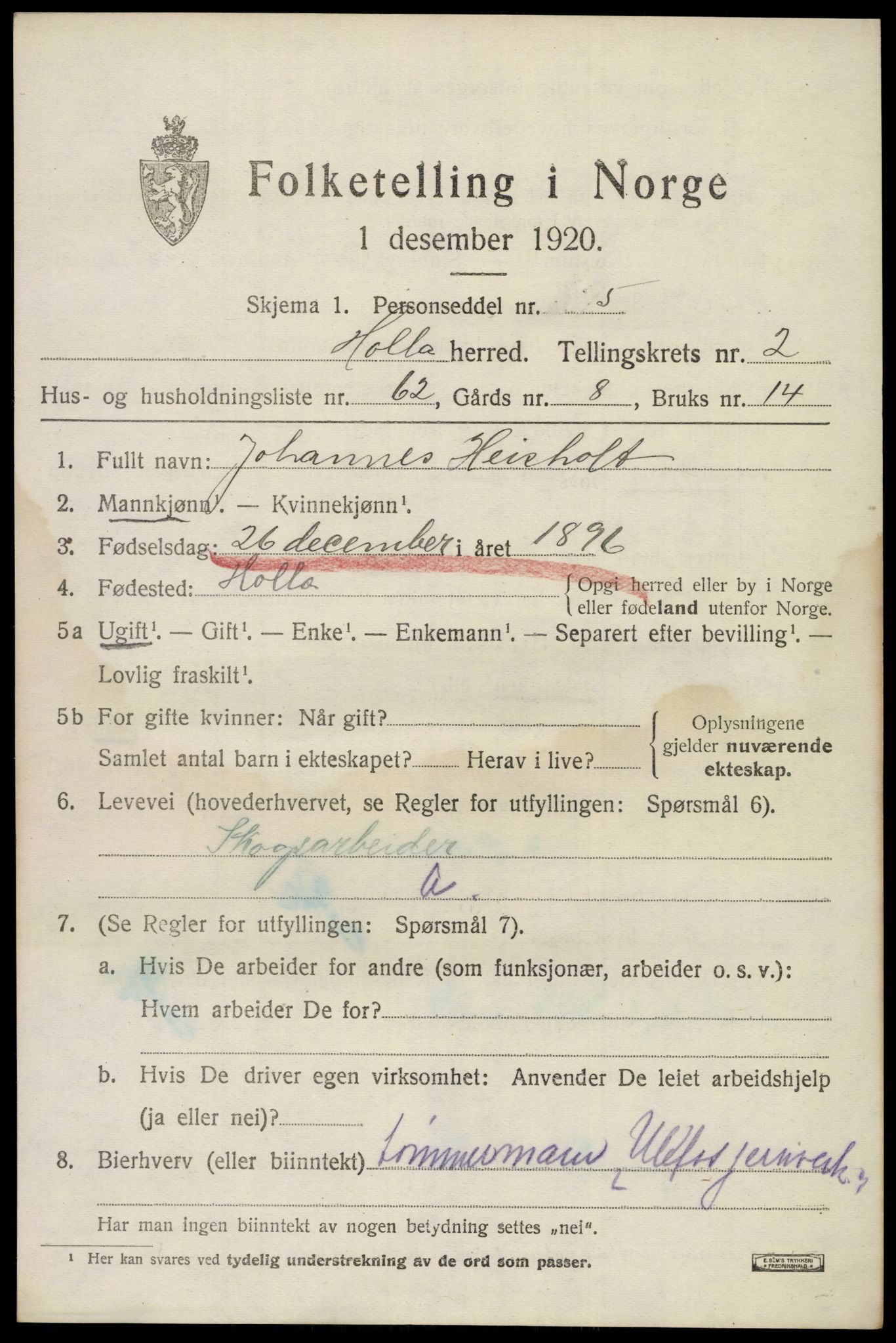 SAKO, 1920 census for Holla, 1920, p. 2405