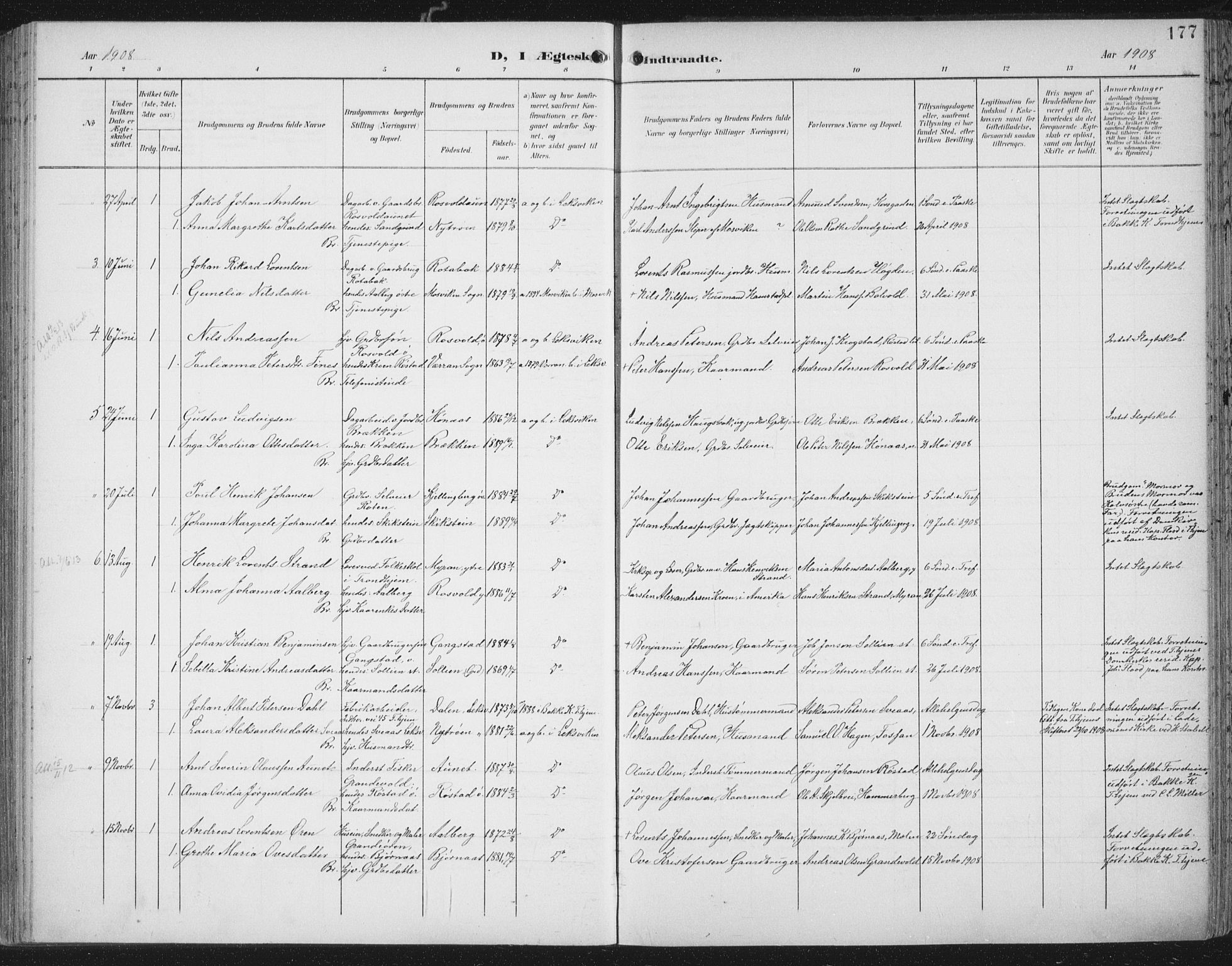 Ministerialprotokoller, klokkerbøker og fødselsregistre - Nord-Trøndelag, SAT/A-1458/701/L0011: Parish register (official) no. 701A11, 1899-1915, p. 177