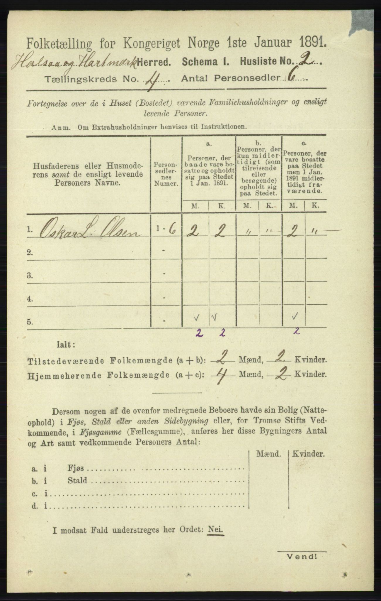 RA, 1891 census for 1019 Halse og Harkmark, 1891, p. 1400