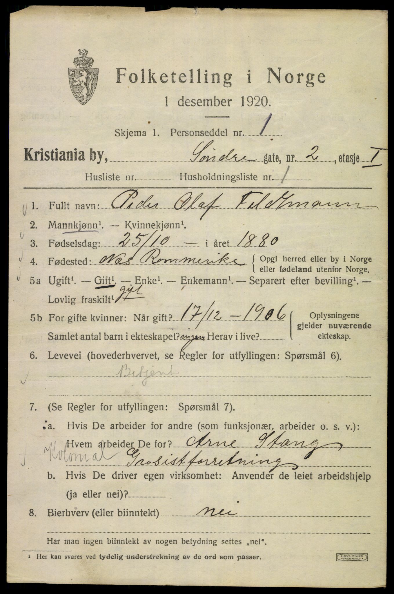 SAO, 1920 census for Kristiania, 1920, p. 561701