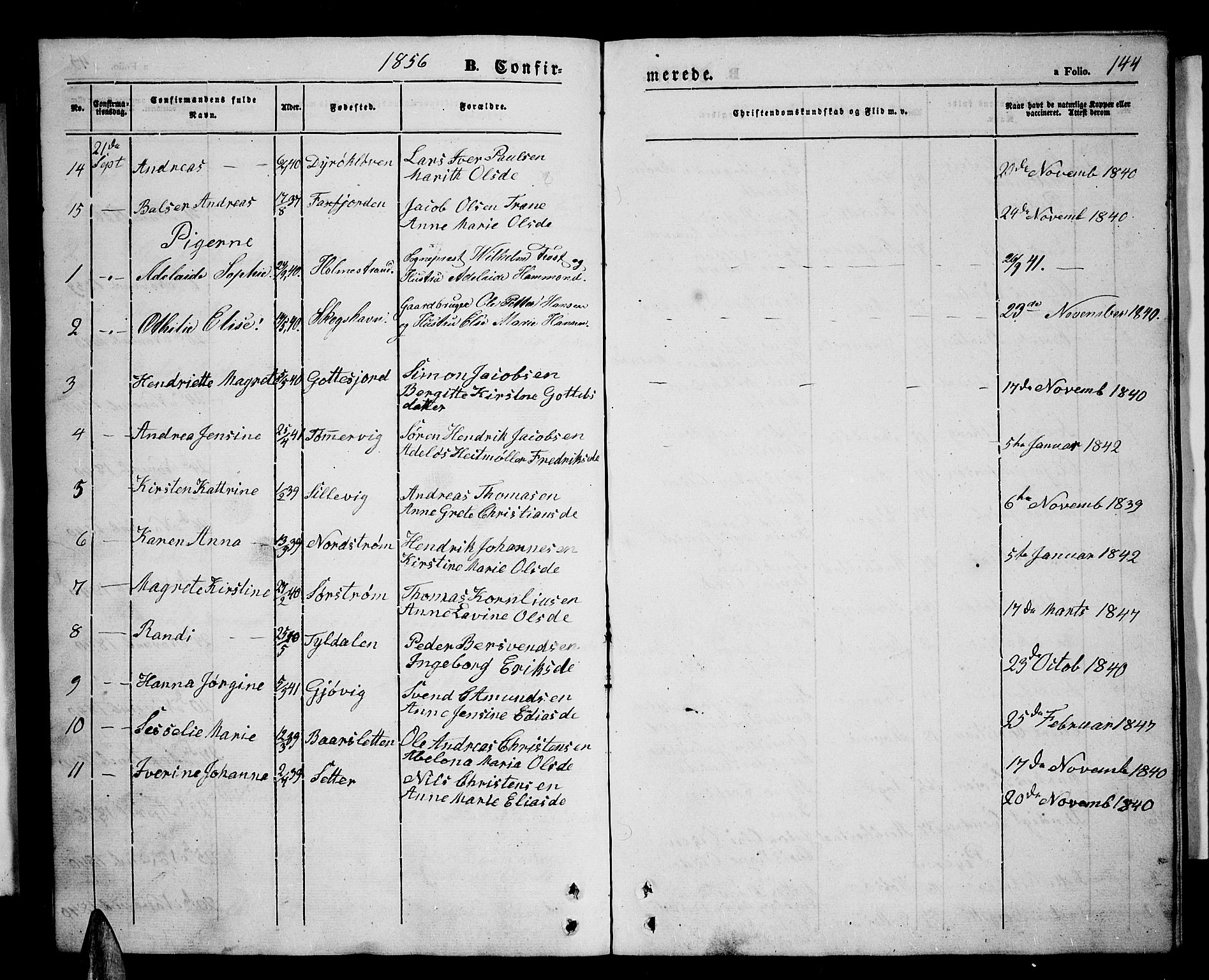 Tranøy sokneprestkontor, SATØ/S-1313/I/Ia/Iab/L0002klokker: Parish register (copy) no. 2, 1847-1860, p. 144