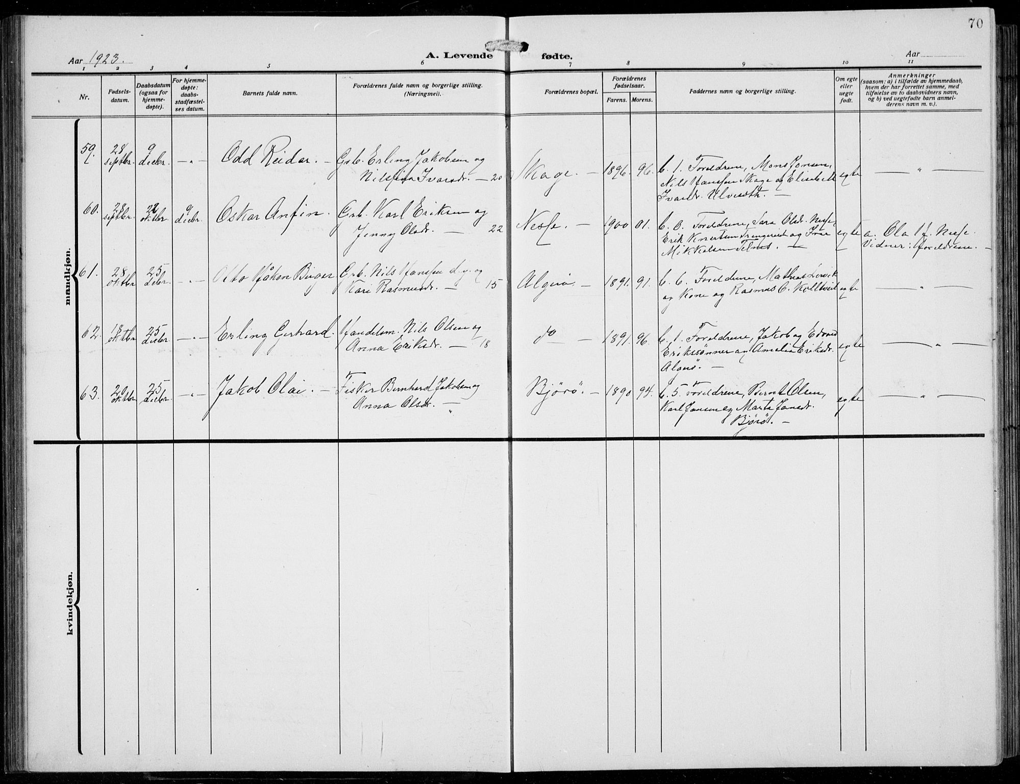 Fjell sokneprestembete, AV/SAB-A-75301/H/Hab: Parish register (copy) no. A  6, 1918-1936, p. 70