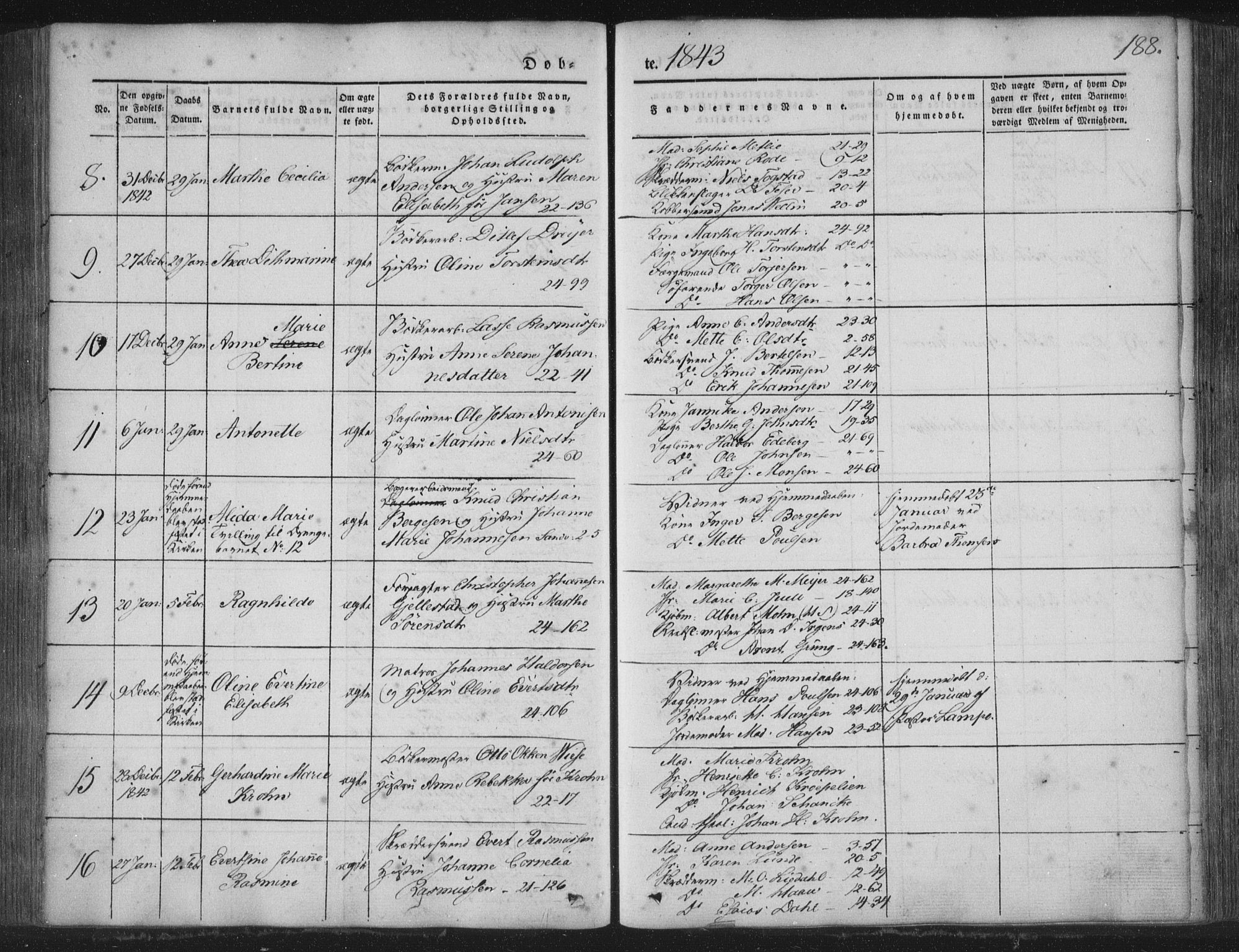 Korskirken sokneprestembete, SAB/A-76101/H/Haa/L0016: Parish register (official) no. B 2, 1841-1851, p. 188