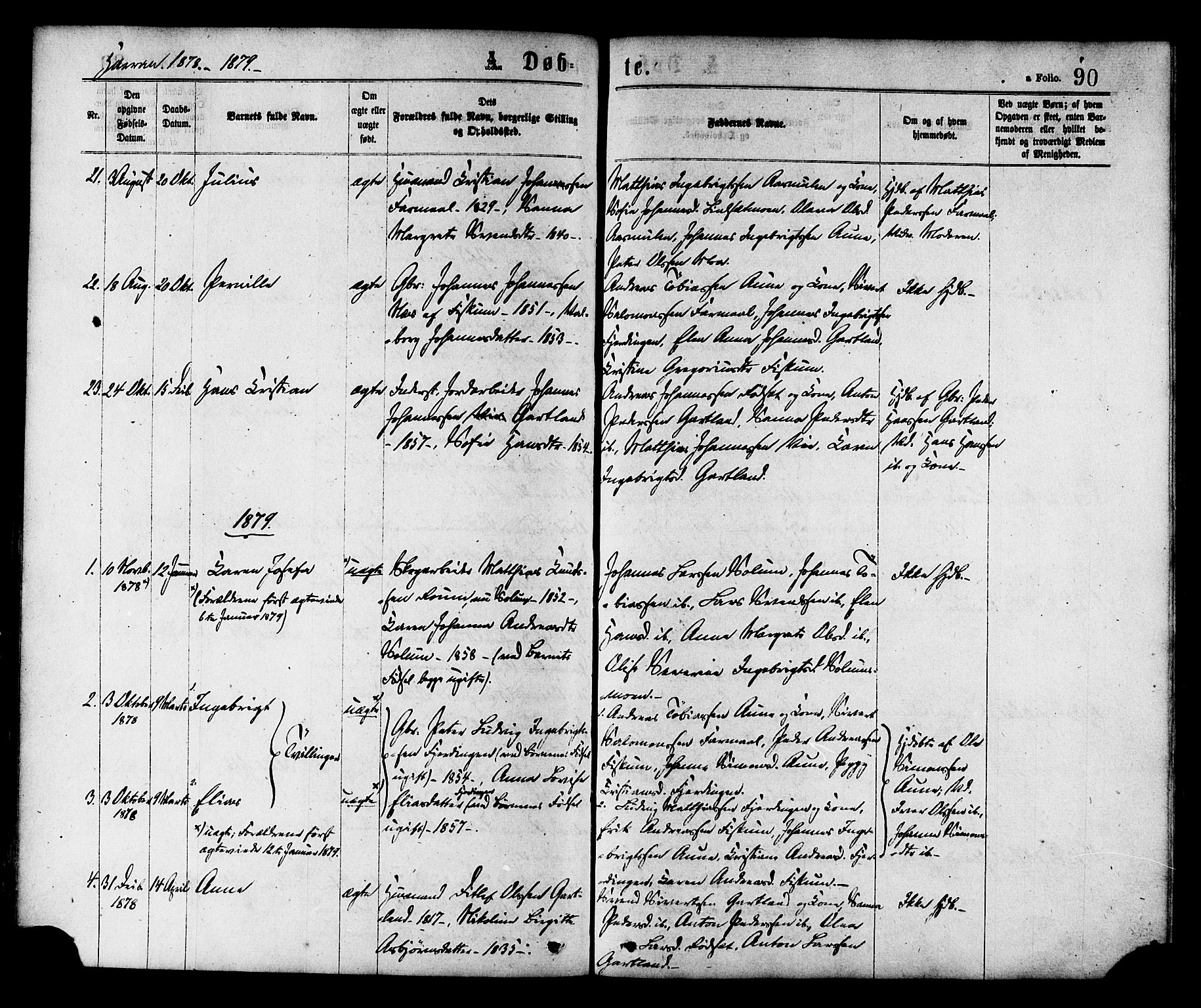 Ministerialprotokoller, klokkerbøker og fødselsregistre - Nord-Trøndelag, AV/SAT-A-1458/758/L0516: Parish register (official) no. 758A03 /3, 1869-1879, p. 90