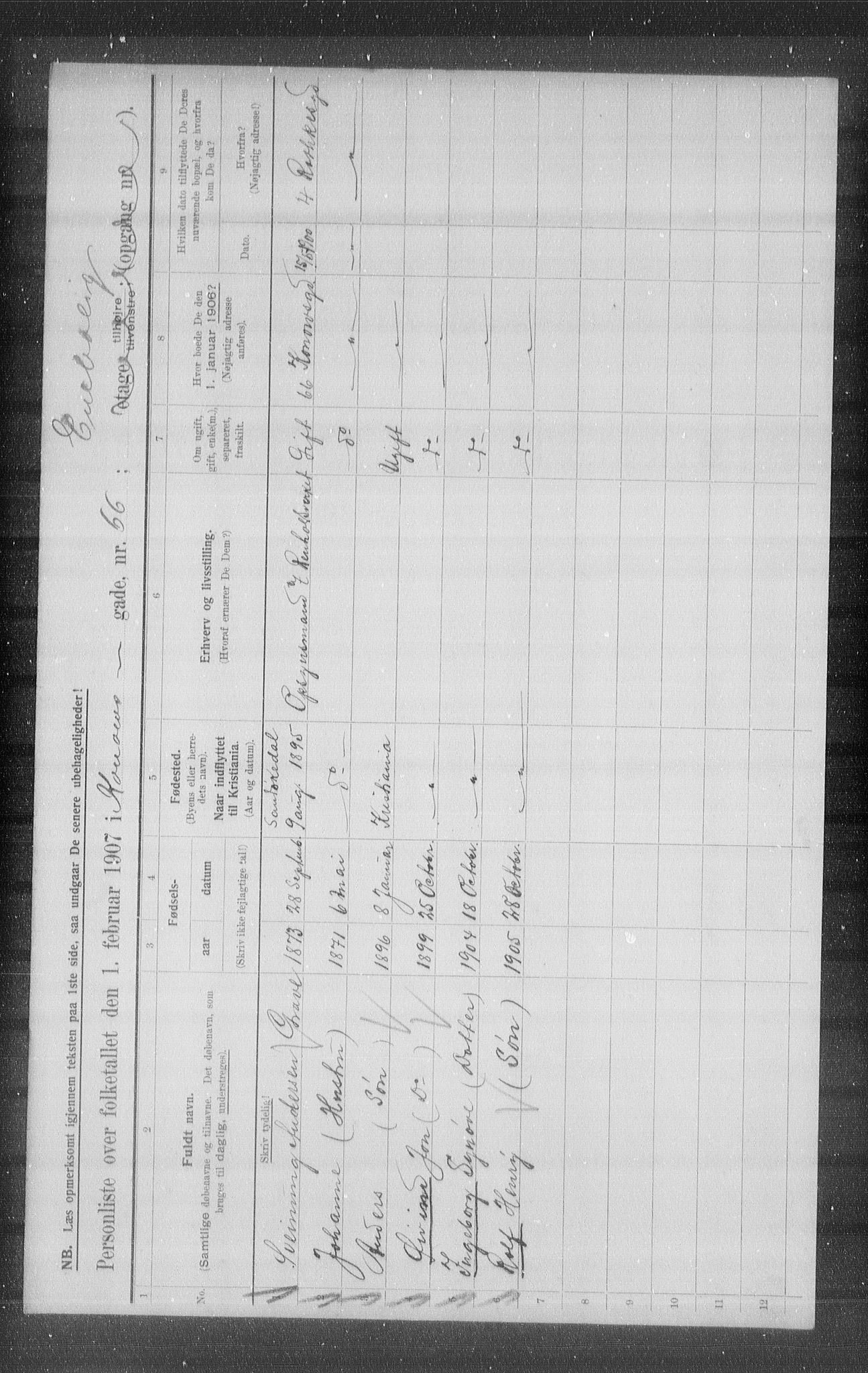 OBA, Municipal Census 1907 for Kristiania, 1907, p. 27233