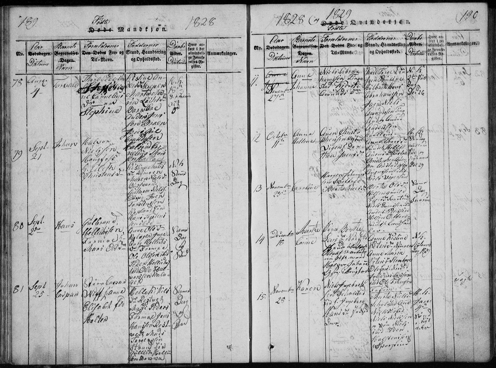 Modum kirkebøker, AV/SAKO-A-234/G/Ga/L0002: Parish register (copy) no. I 2, 1824-1832, p. 189-190