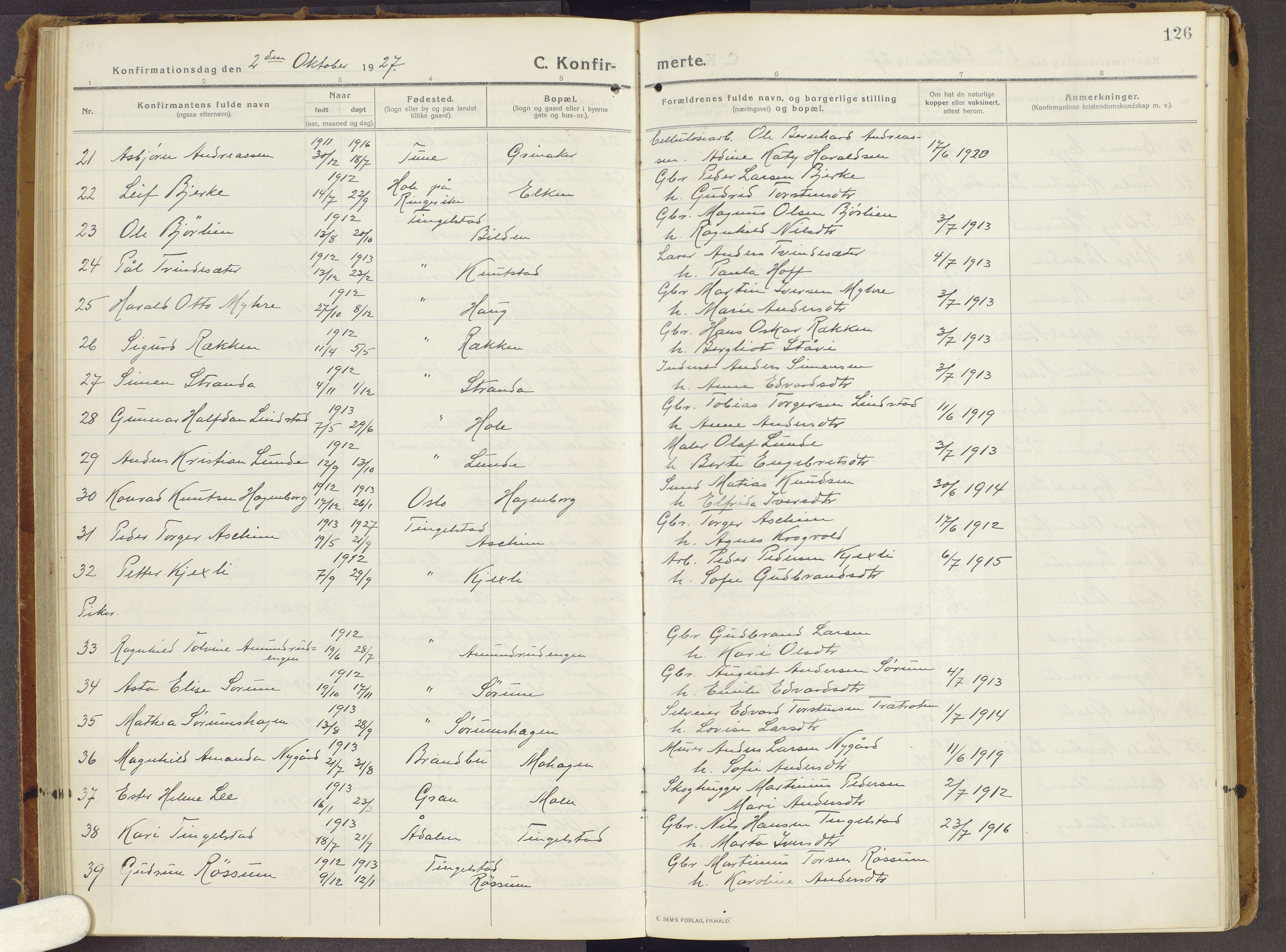 Brandbu prestekontor, SAH/PREST-114/H/Ha/Haa/L0003: Parish register (official) no. 3, 1914-1928, p. 126
