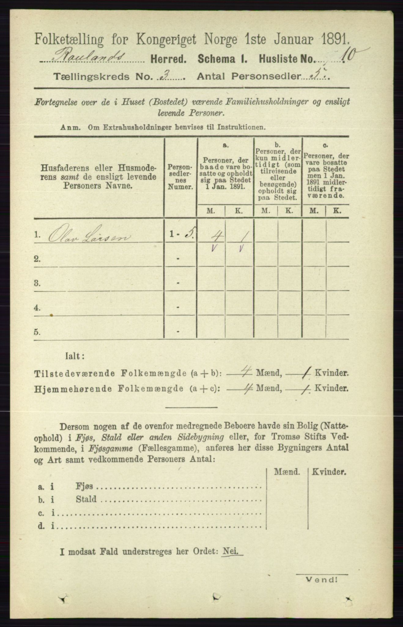 RA, 1891 census for 0835 Rauland, 1891, p. 746