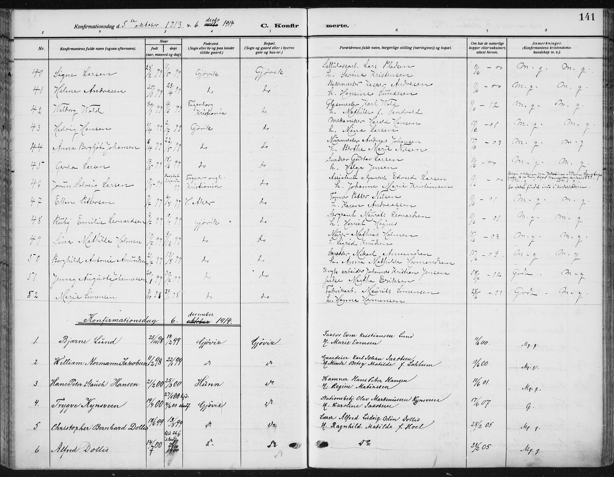 Vardal prestekontor, AV/SAH-PREST-100/H/Ha/Haa/L0014: Parish register (official) no. 14, 1912-1922, p. 141