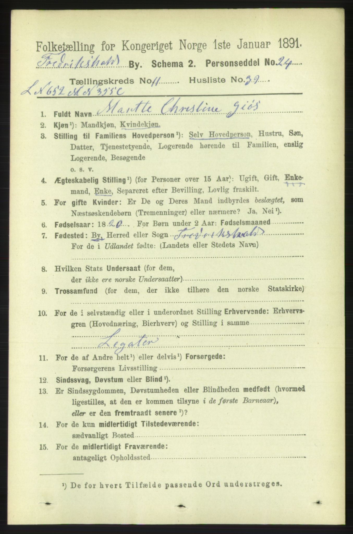 RA, 1891 census for 0101 Fredrikshald, 1891, p. 8201