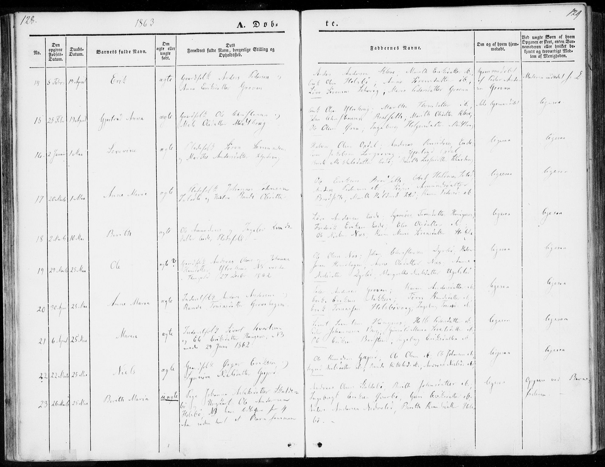 Ministerialprotokoller, klokkerbøker og fødselsregistre - Møre og Romsdal, AV/SAT-A-1454/557/L0680: Parish register (official) no. 557A02, 1843-1869, p. 128-129