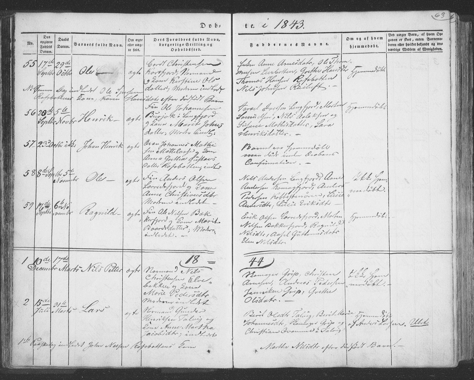 Talvik sokneprestkontor, SATØ/S-1337/H/Ha/L0009kirke: Parish register (official) no. 9, 1837-1852, p. 63