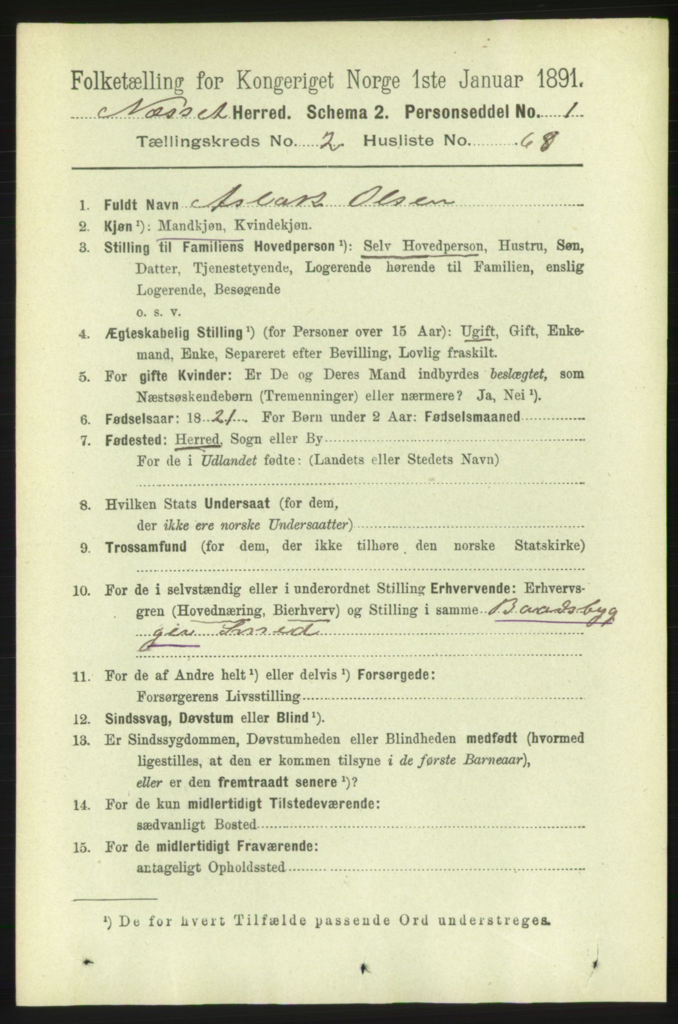 RA, 1891 census for 1543 Nesset, 1891, p. 1023