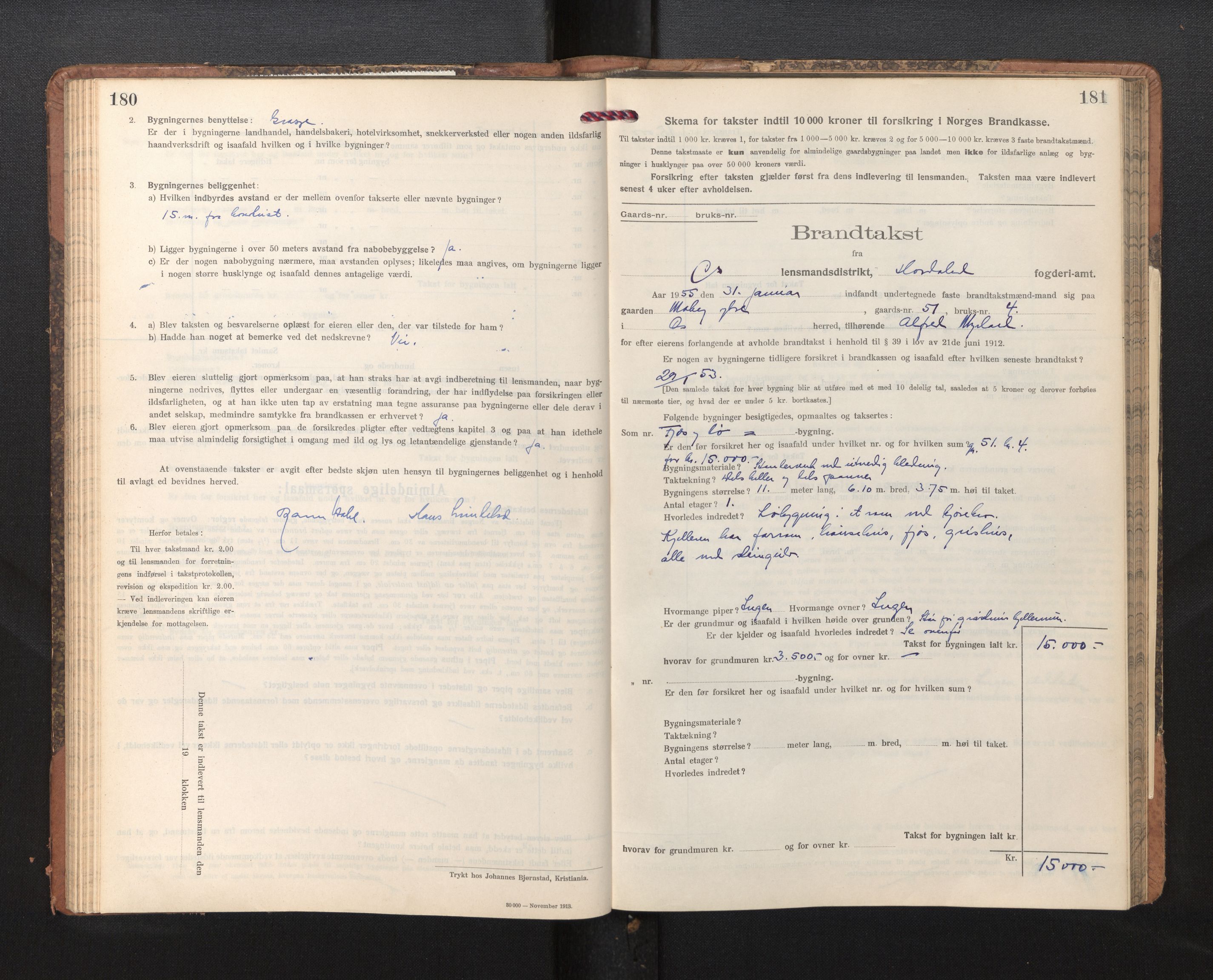 Lensmannen i Os, SAB/A-34101/0012/L0009: Branntakstprotokoll, skjematakst, 1915-1955, p. 180-181