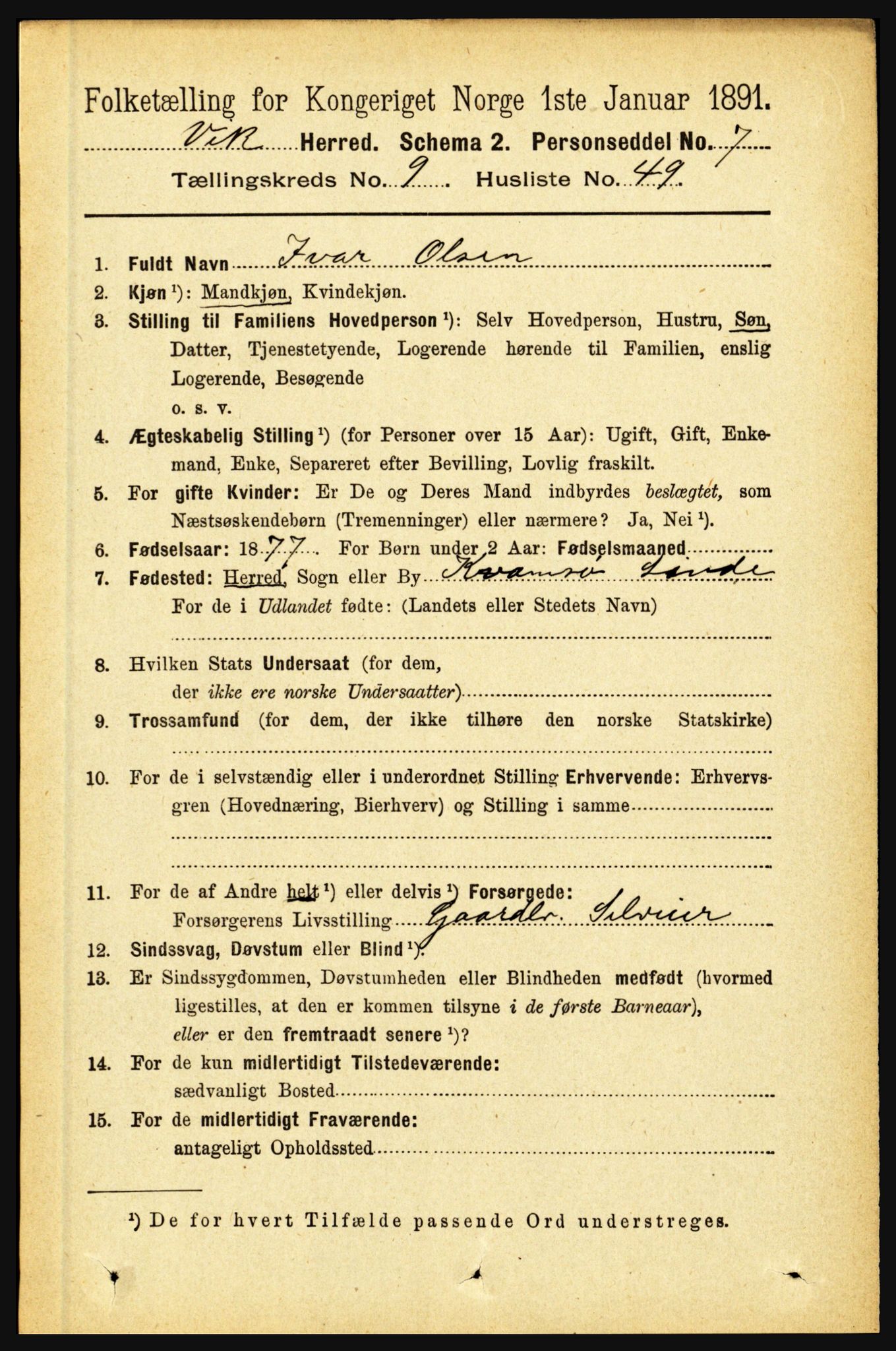 RA, 1891 census for 1417 Vik, 1891, p. 4285