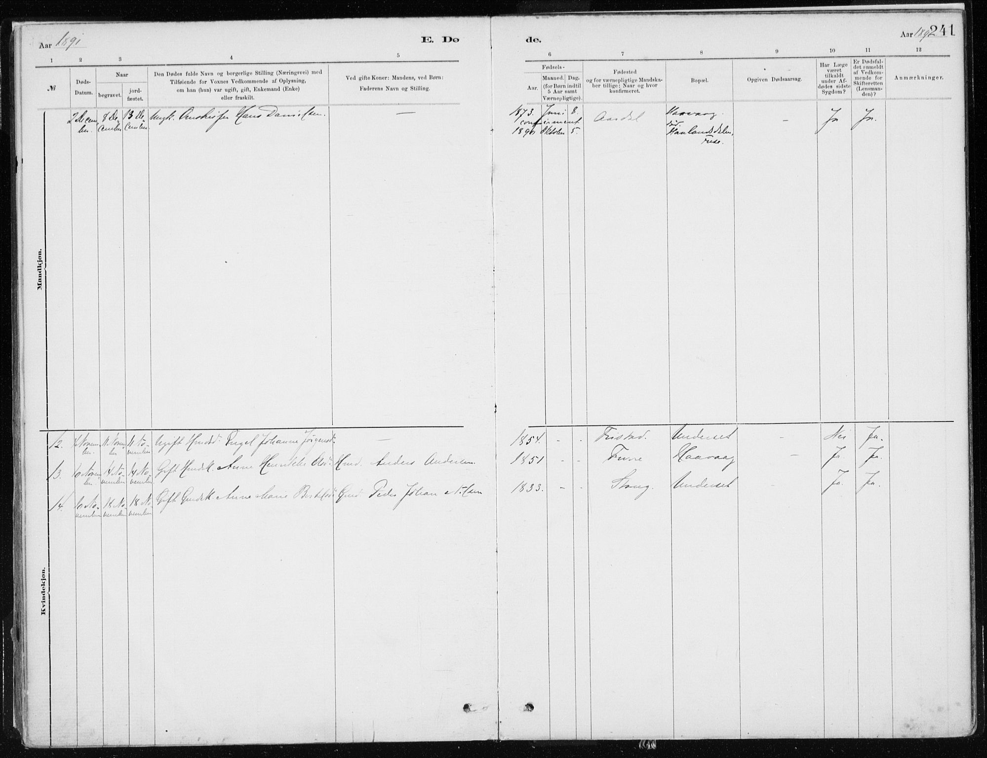 Askvoll sokneprestembete, AV/SAB-A-79501/H/Haa/Haab/L0002: Parish register (official) no. B 2, 1879-1909, p. 241