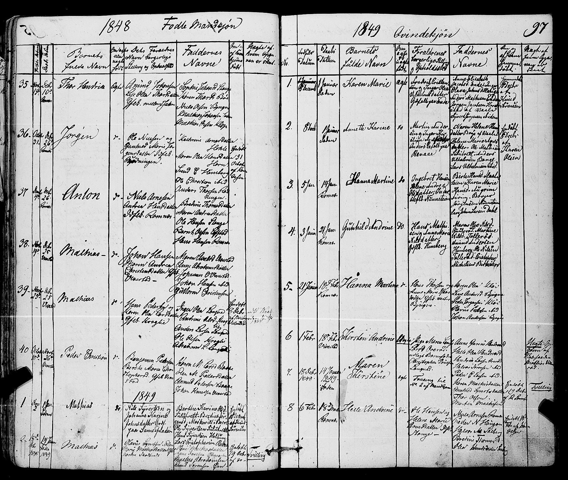 Ramnes kirkebøker, SAKO/A-314/F/Fa/L0005: Parish register (official) no. I 5, 1841-1861, p. 96-97