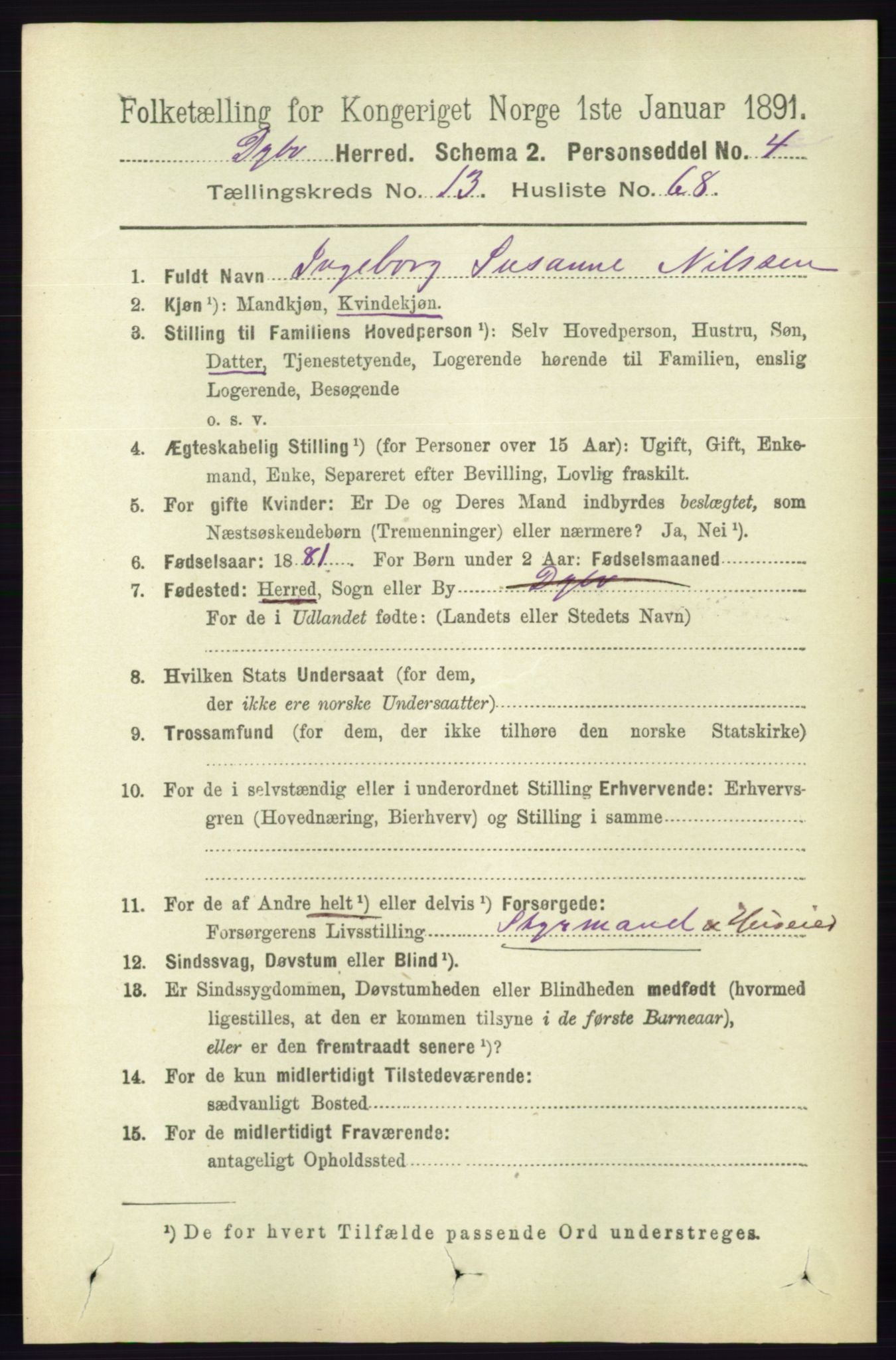 RA, 1891 census for 0915 Dypvåg, 1891, p. 5690