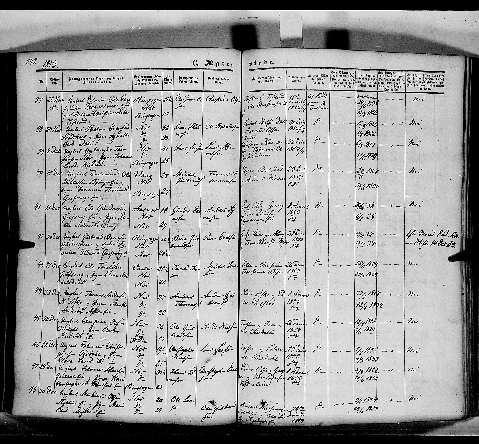 Nes prestekontor, Hedmark, SAH/PREST-020/K/Ka/L0004: Parish register (official) no. 4, 1852-1886, p. 242