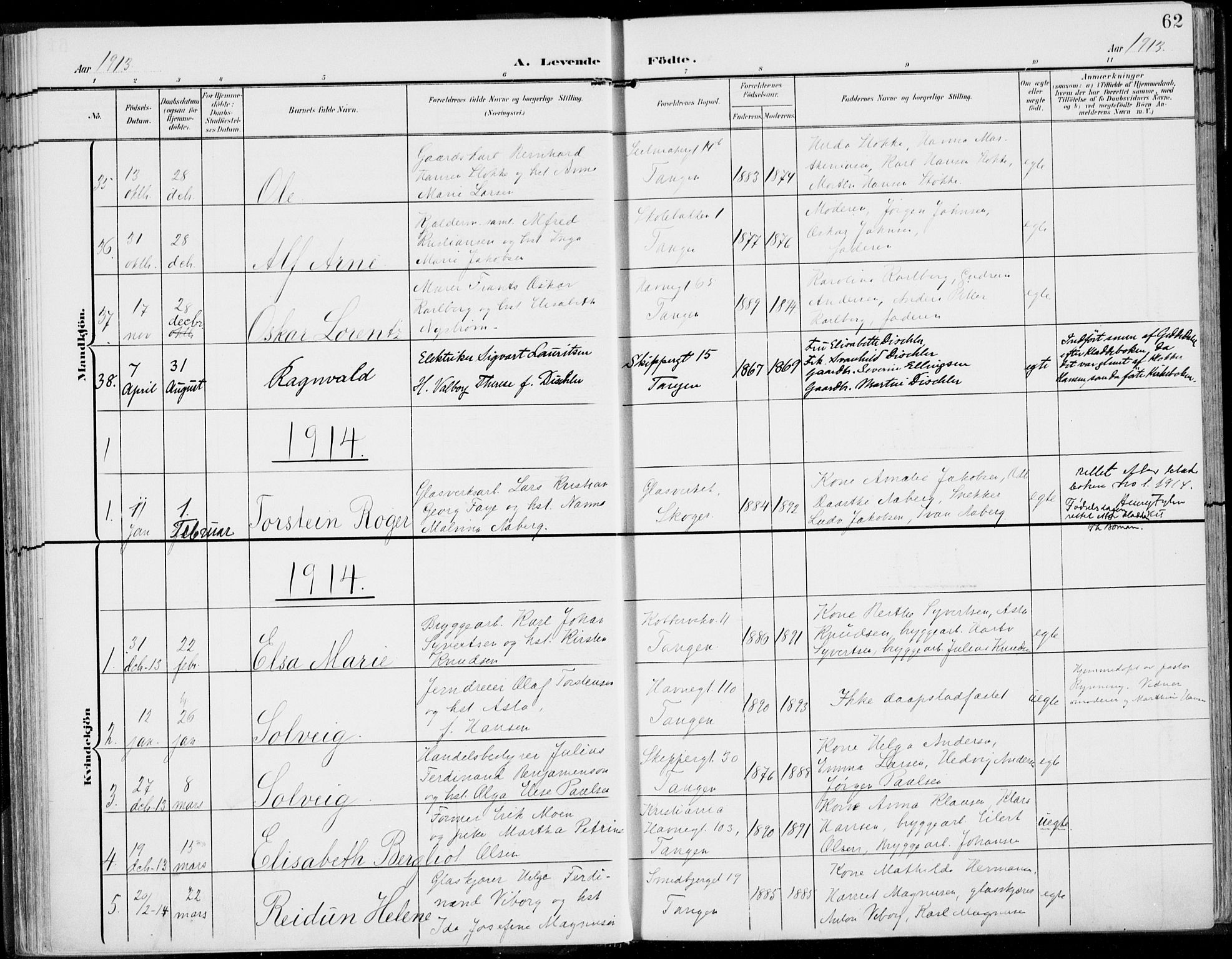 Strømsø kirkebøker, AV/SAKO-A-246/F/Fb/L0008: Parish register (official) no. II 8, 1902-1933, p. 62