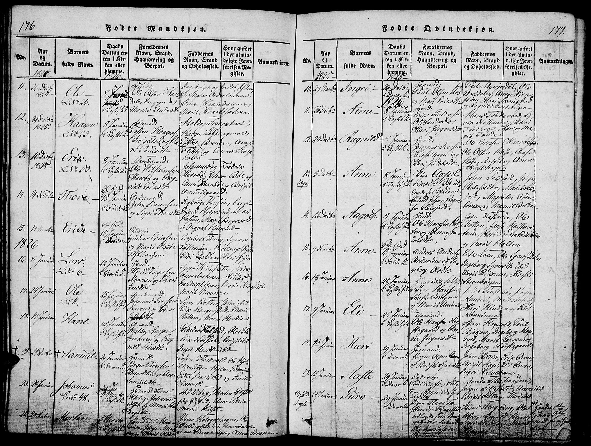 Lesja prestekontor, SAH/PREST-068/H/Ha/Haa/L0004: Parish register (official) no. 4, 1820-1829, p. 176-177