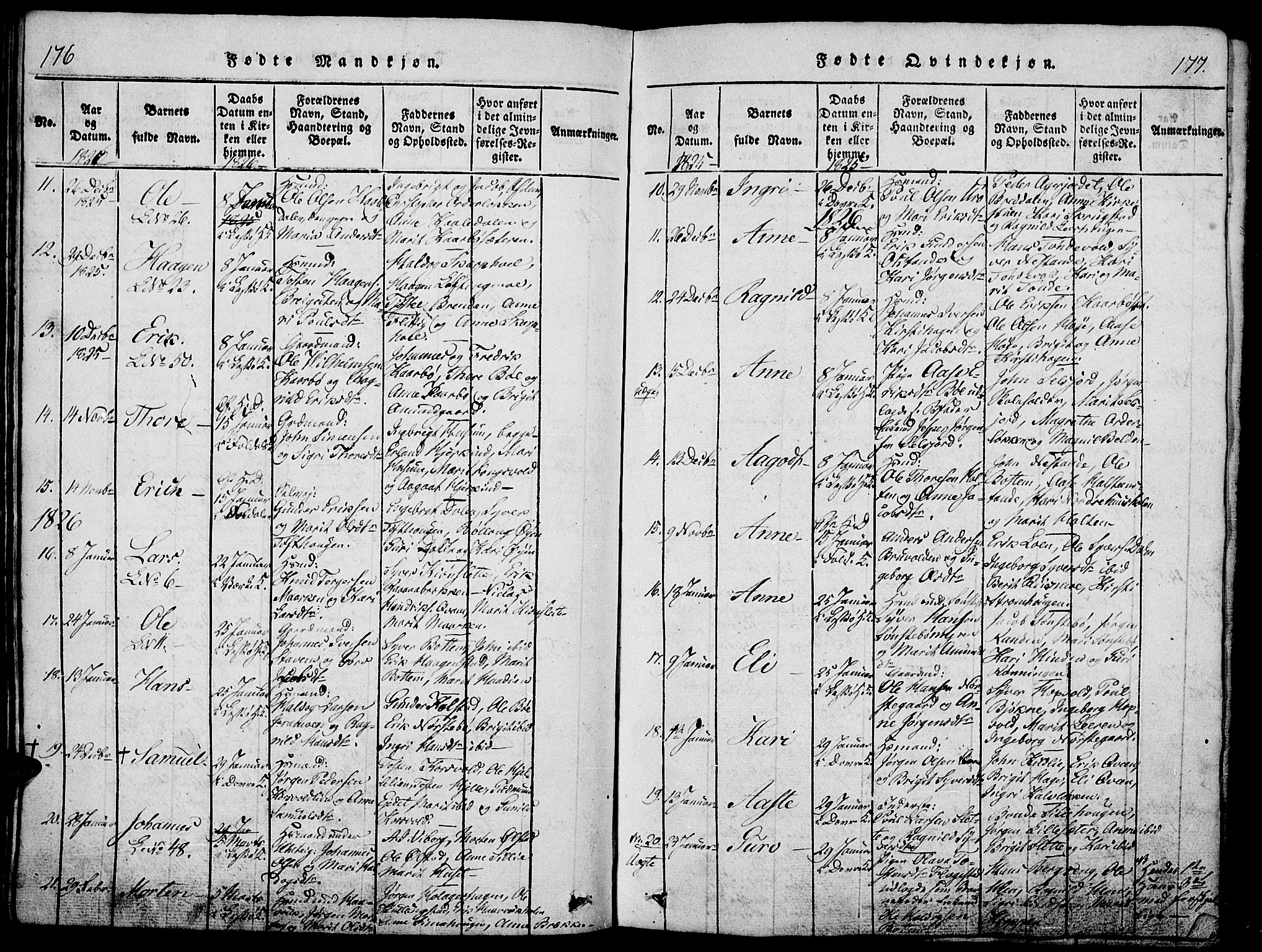 Lesja prestekontor, AV/SAH-PREST-068/H/Ha/Haa/L0004: Parish register (official) no. 4, 1820-1829, p. 176-177