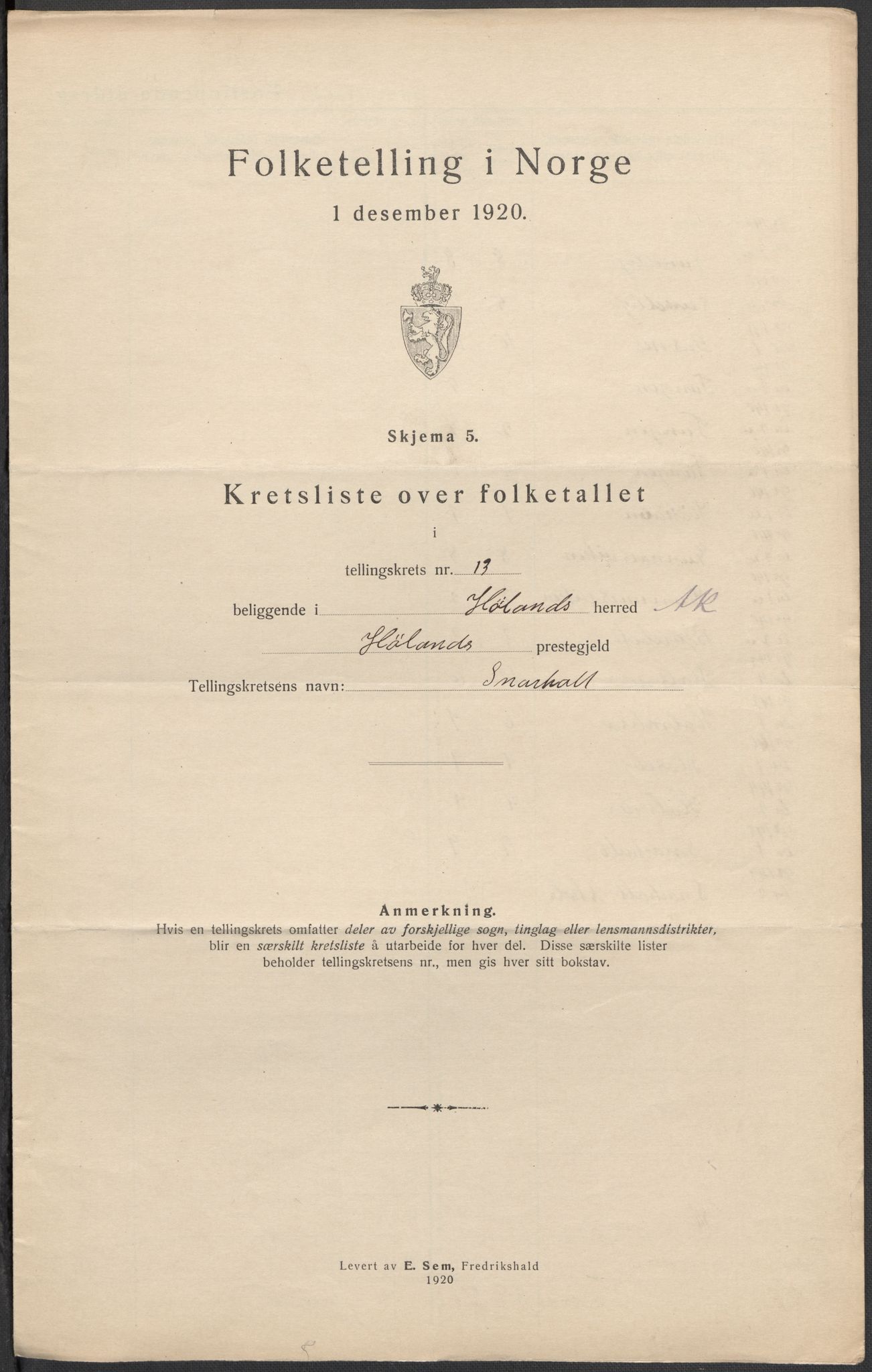 SAO, 1920 census for Høland, 1920, p. 58