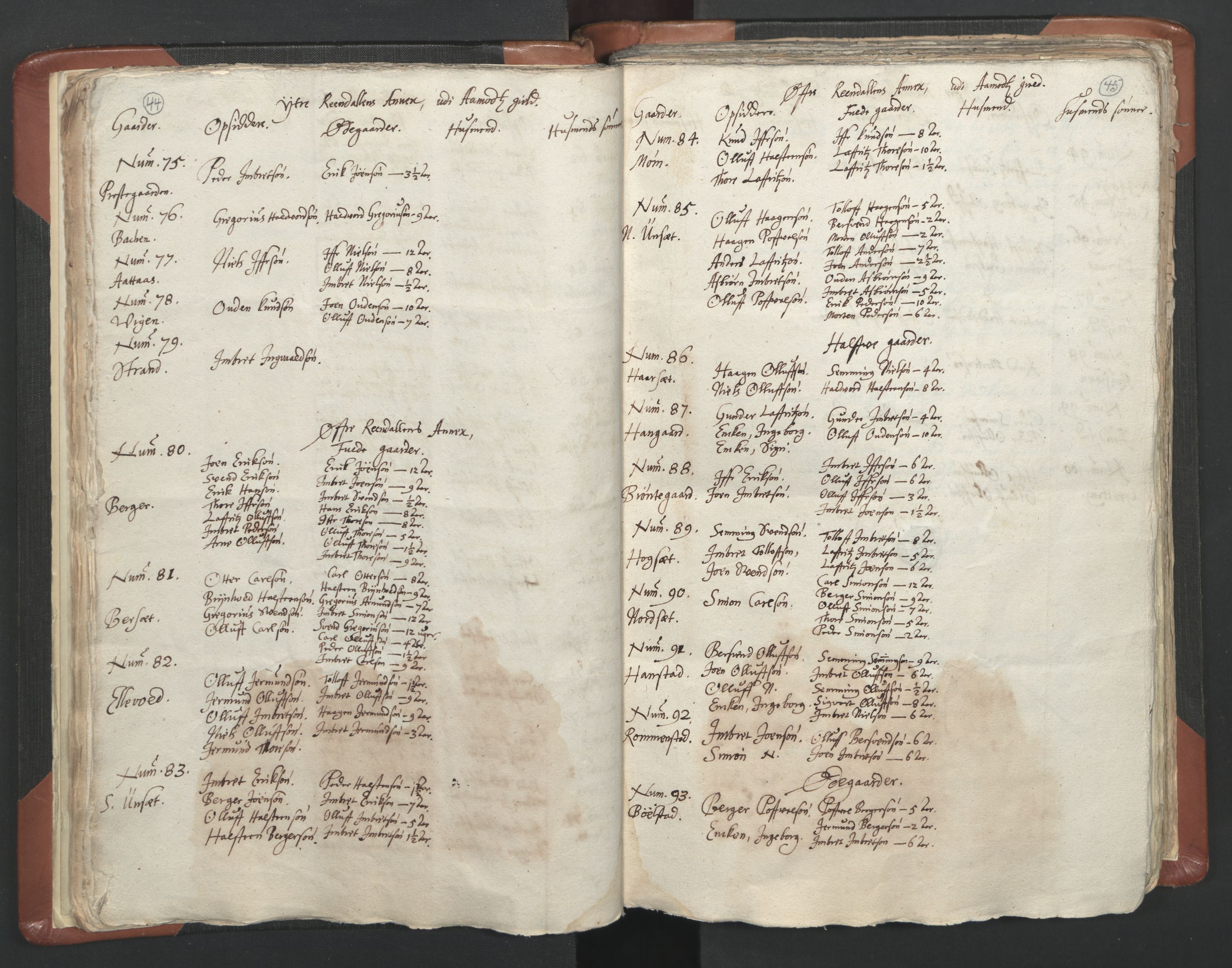RA, Vicar's Census 1664-1666, no. 5: Hedmark deanery, 1664-1666, p. 44-45