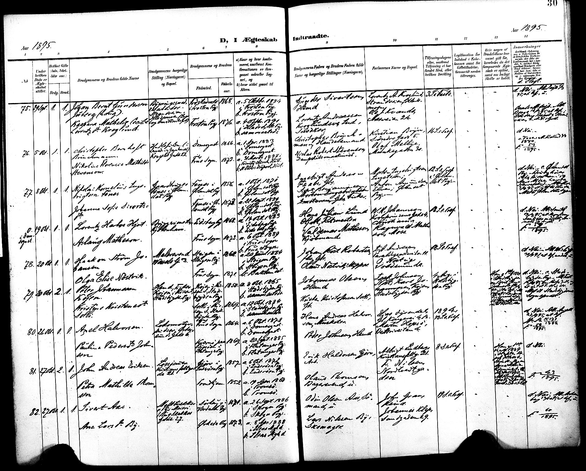 Ministerialprotokoller, klokkerbøker og fødselsregistre - Sør-Trøndelag, AV/SAT-A-1456/604/L0198: Parish register (official) no. 604A19, 1893-1900, p. 30