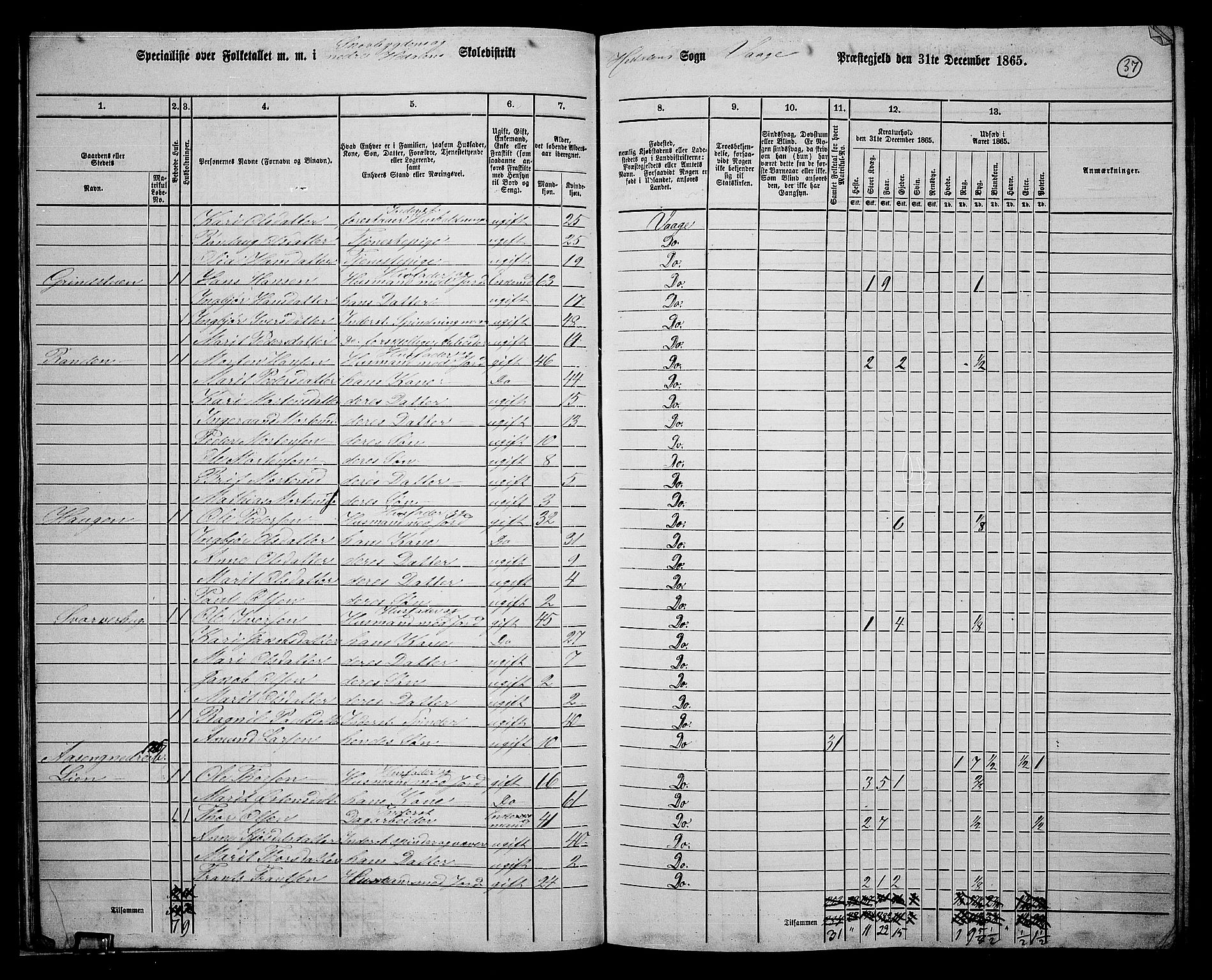 RA, 1865 census for Vågå, 1865, p. 203