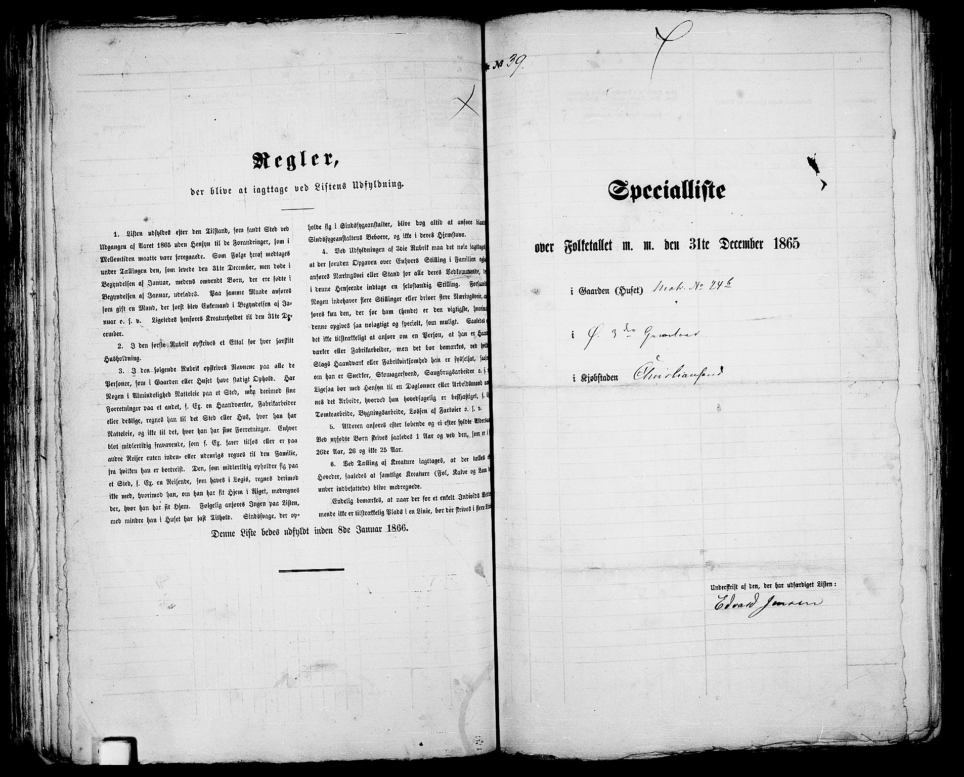 RA, 1865 census for Kristiansand, 1865, p. 91